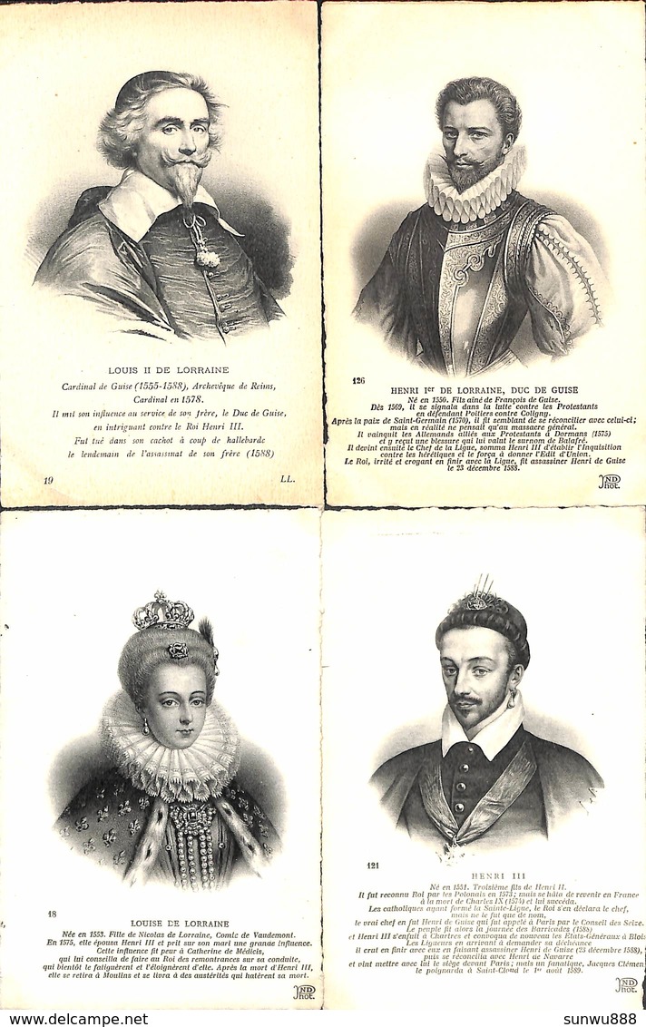 Famille - Roi & Reine Lot 4 Cartes Louis II Louis De Lorraine Henri 1er Henri III (+annotations) - Familles Royales