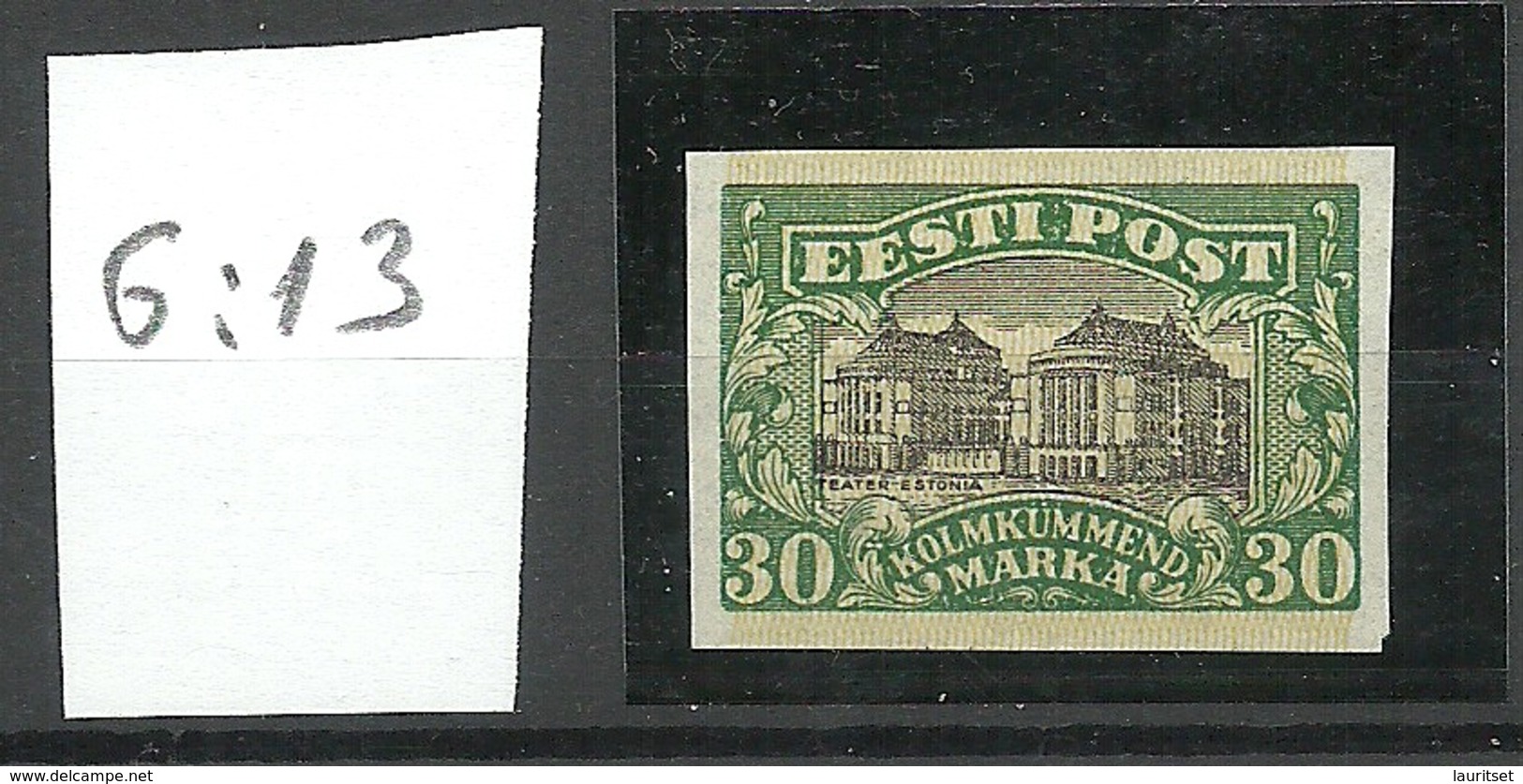 ESTLAND Estonia 1924 Michel 55 G: 13 Official ESSAY PROOF Probedruck Signed K. Kokk MNH - Estland