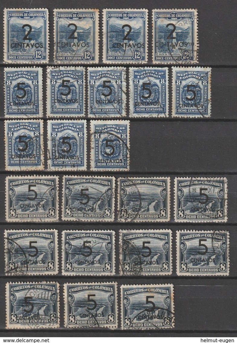 MiNr. 385 - 387  Kolumbien 1937/38. Freimarken. MiNr. 299, 324, 377 Und 378 Mit Aufdruck Des Neuen Wertes. - Kolumbien