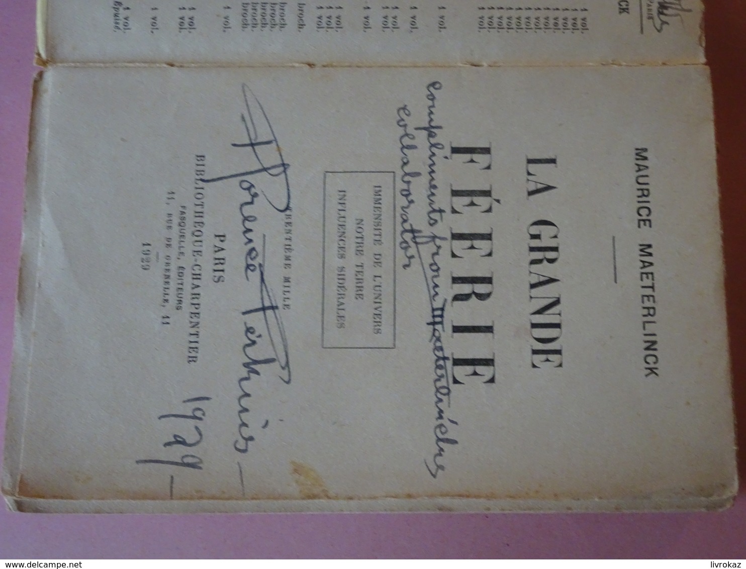 La Grande Féérie De Maurice Maeterlinck Annotations Manuscrites Par Florence Perkins Amie, Mécène Américaine De L'auteur - Autres & Non Classés