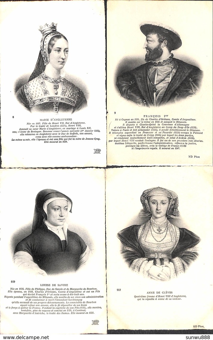 Famille - Roi & Reine Lot 4 Cartes Marie D'Angleterre François 1er Louise De Savoie Anne De Clèves (+annotations) - Familles Royales