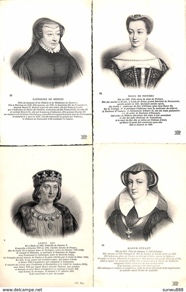 Famille - Roi & Reine Lot 4 Cartes Catherine De Médicis Diane De Poitiers Louis XII Marie-Stuart (+annotations) - Familles Royales