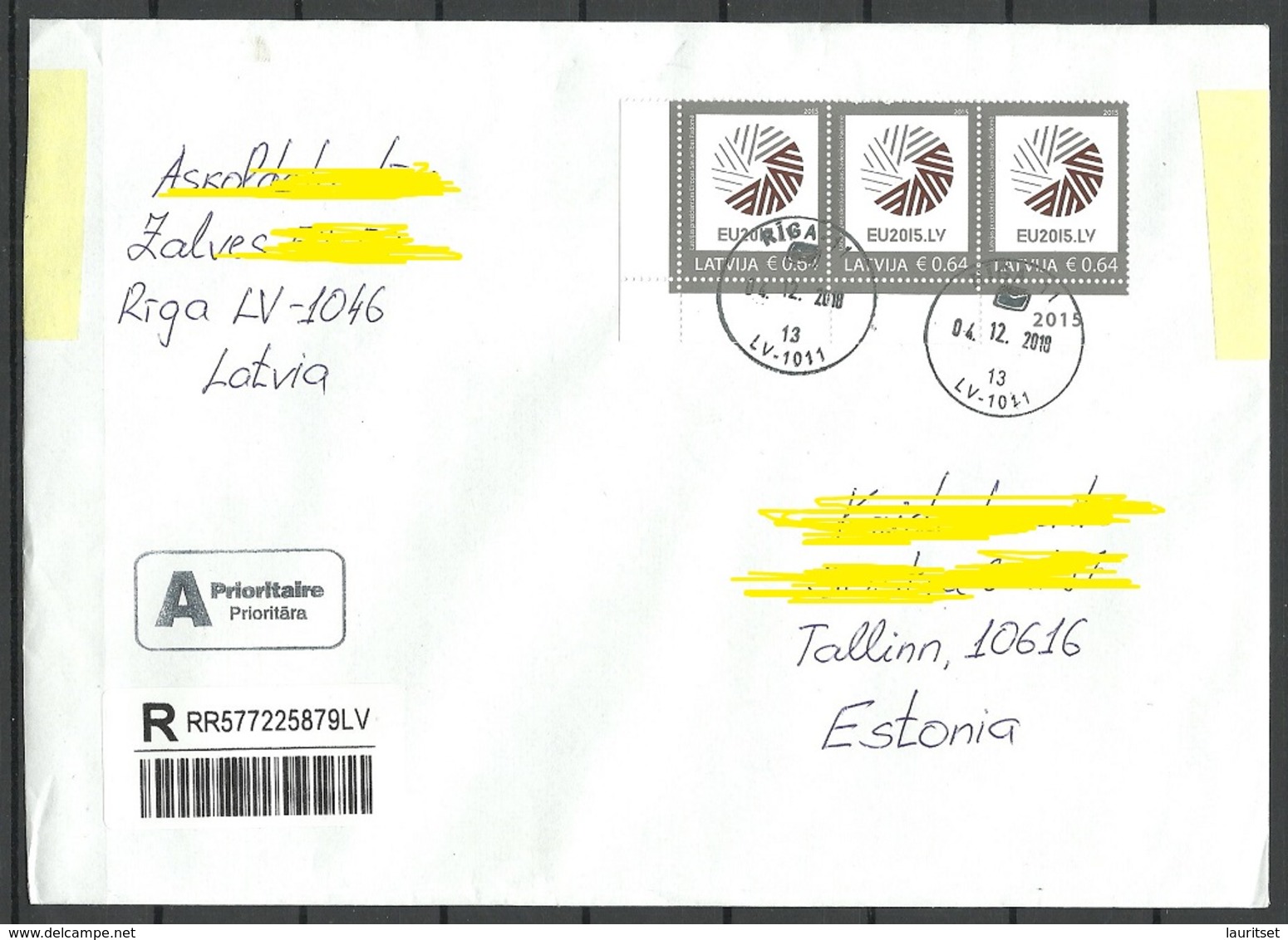 LETTLAND Latvia 2018 Registered Letter To Estonia - Latvia