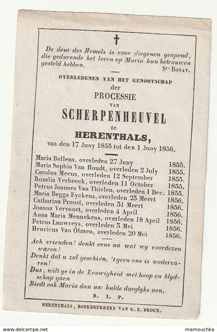 Overledene Processie Scherpenheuvel Te Herentals 1855/1856 Bellens Van Houdt Meeus Verbeeck Van Thielen Proost Van Olmen - Santini