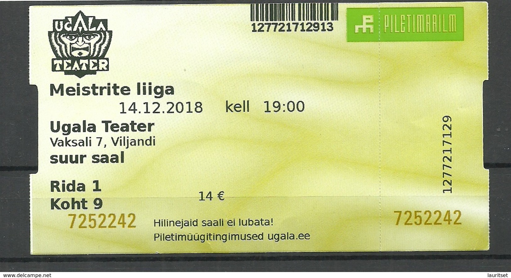 ESTLAND Estonia Theater Ugala Fellin Viljandi Eintrittskarte Ticket 2018 - Tickets D'entrée