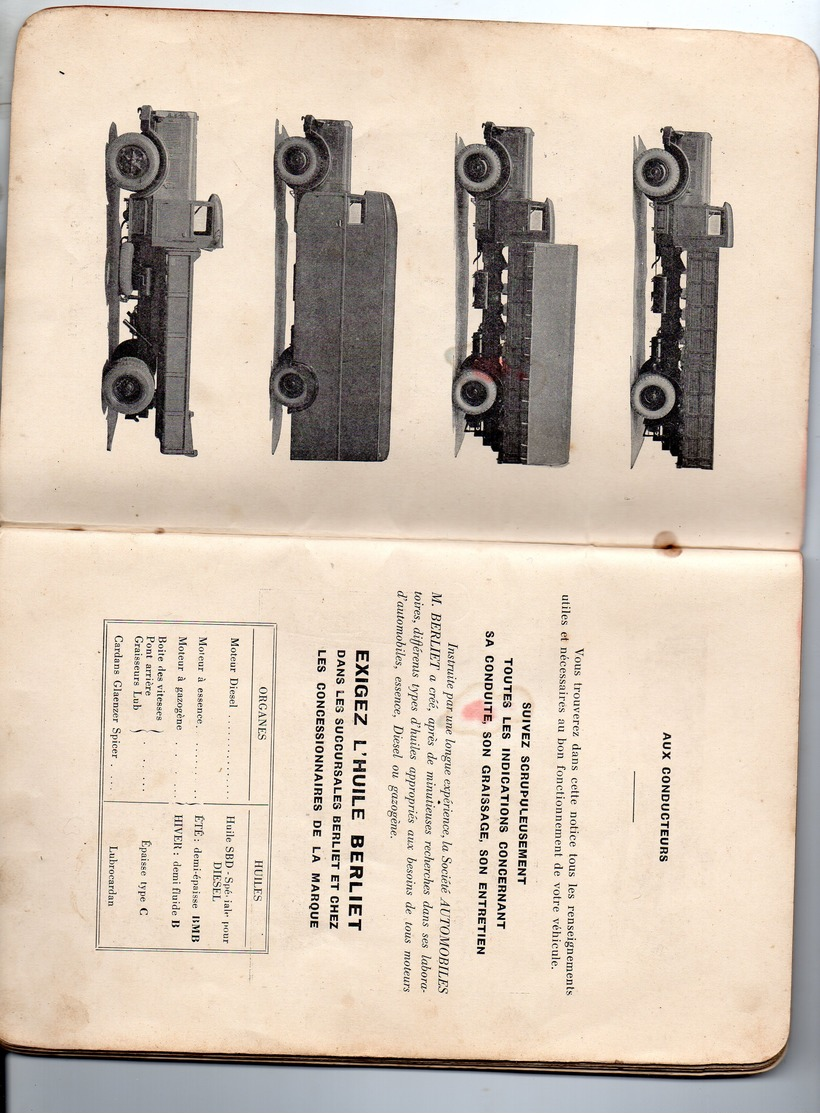 LIVRET  NOTICE  ENTRETIEN 1936 (56 Pages ) Sur CAMION  BERLIET  Type Gdm Code - Bricolage / Tecnica