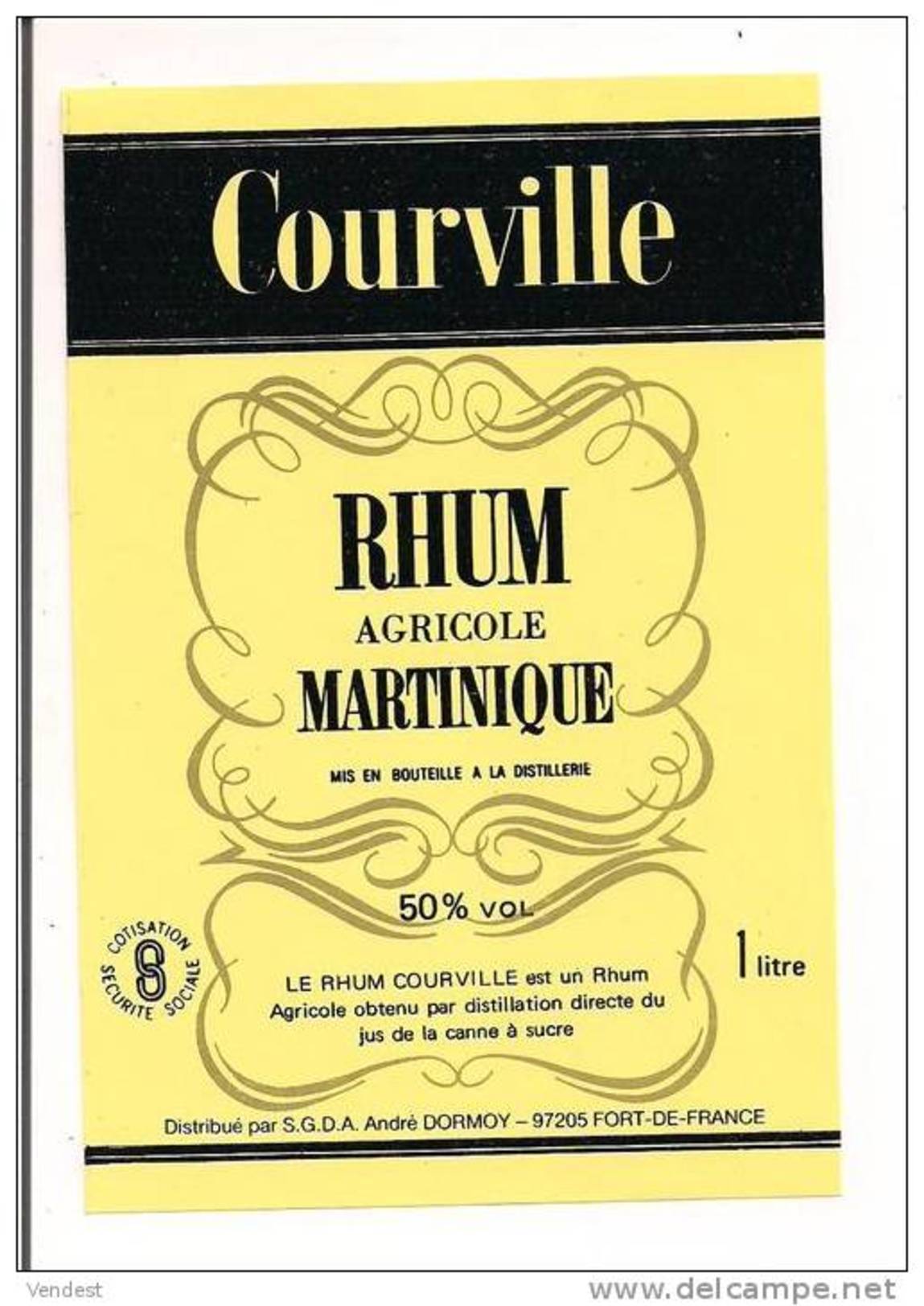 Etiquette  RHUM Agricole Courville  - André Dormoy, Fort De France - 50% 1l. - MARTINIQUE - - Rhum