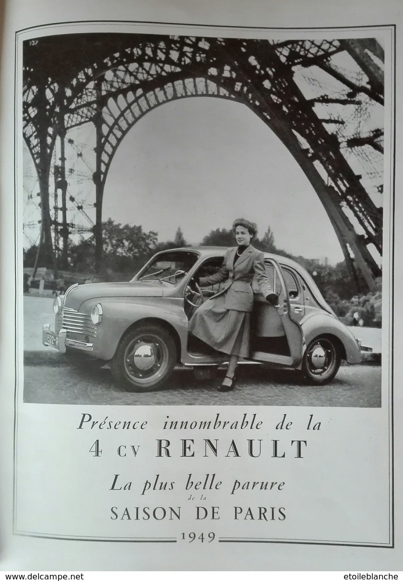 Voiture 4 CV Renault, Tour Eiffel Paris, Publicité 1949 - Femme Conductrice - Publicités