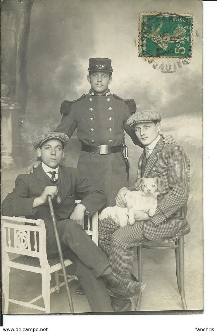 1912-carte Photo D'un Soldat Du 106° Regiment Avec Deux Amis - Autres & Non Classés