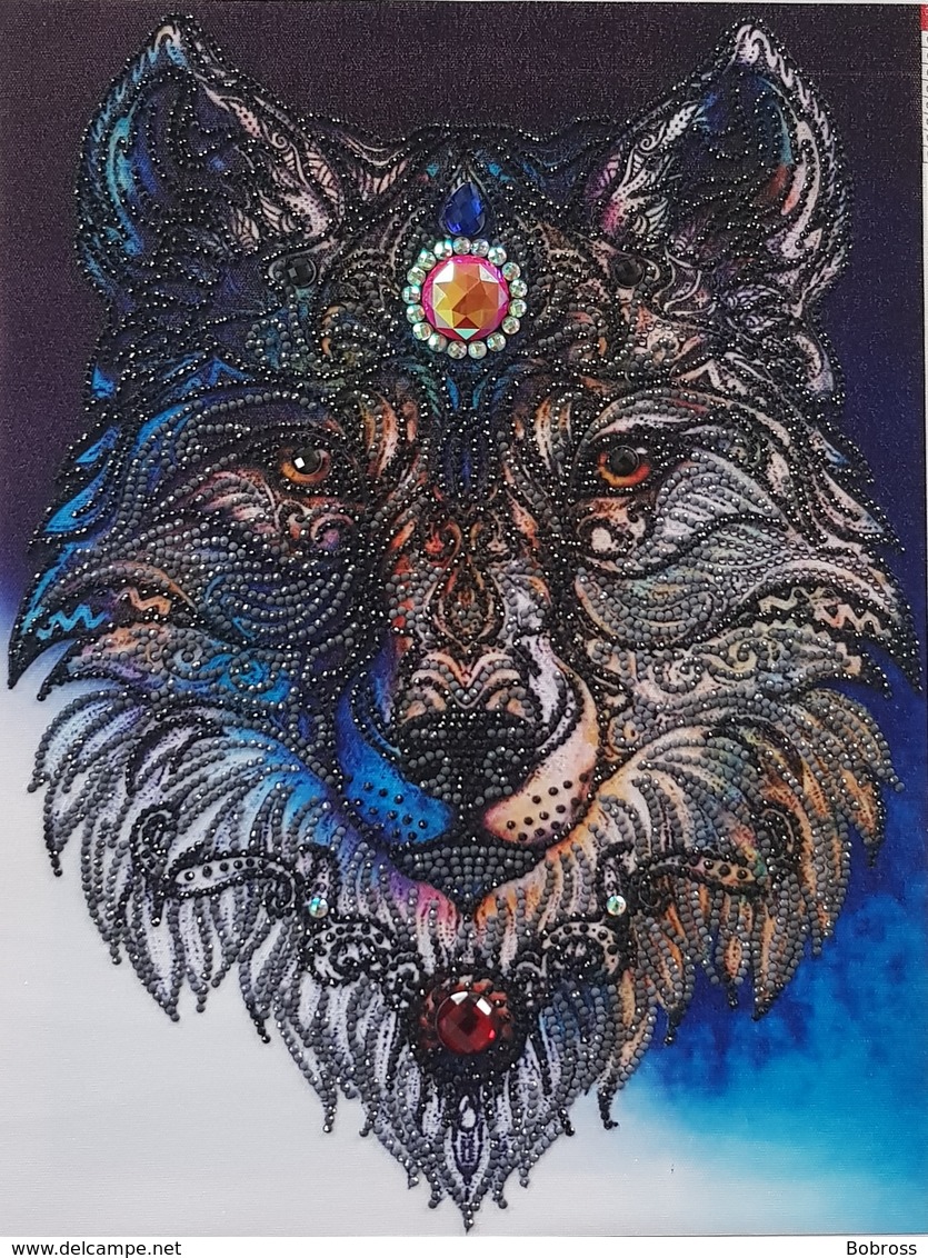 Wolf, Hand Made, 30x40 Cm - Point De Croix