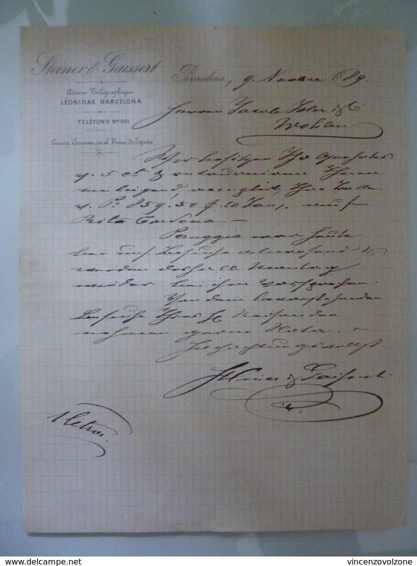 Documento Commerciale "STEINER  & GAISERET BARCELONA" 1889 - Espagne