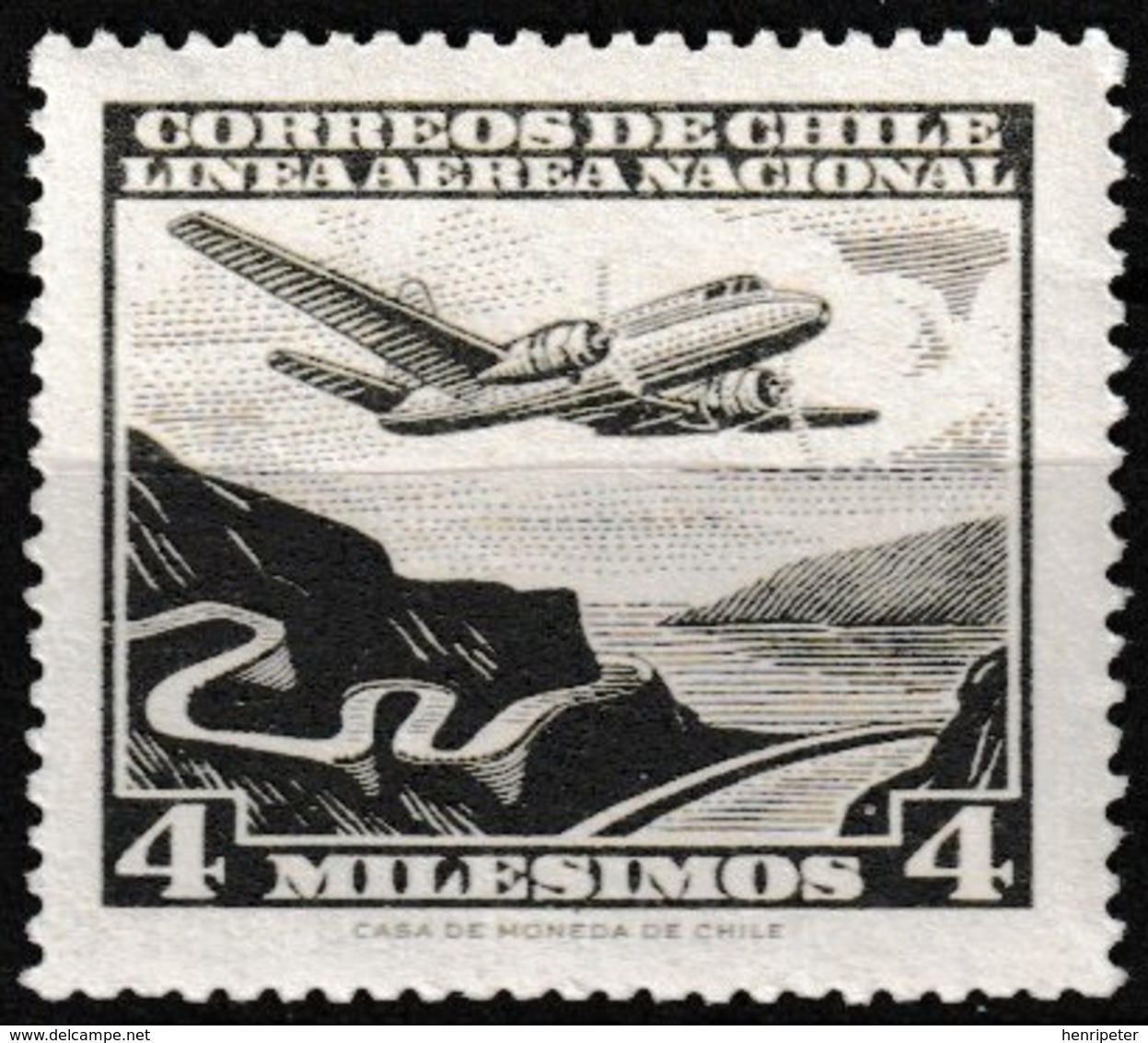 Timbre Aérien Gommé Neuf** - Avion Survolant Une Montagne Airplane Over Mountain - N° 194 (Yvert) - Chili 1960 - Chili