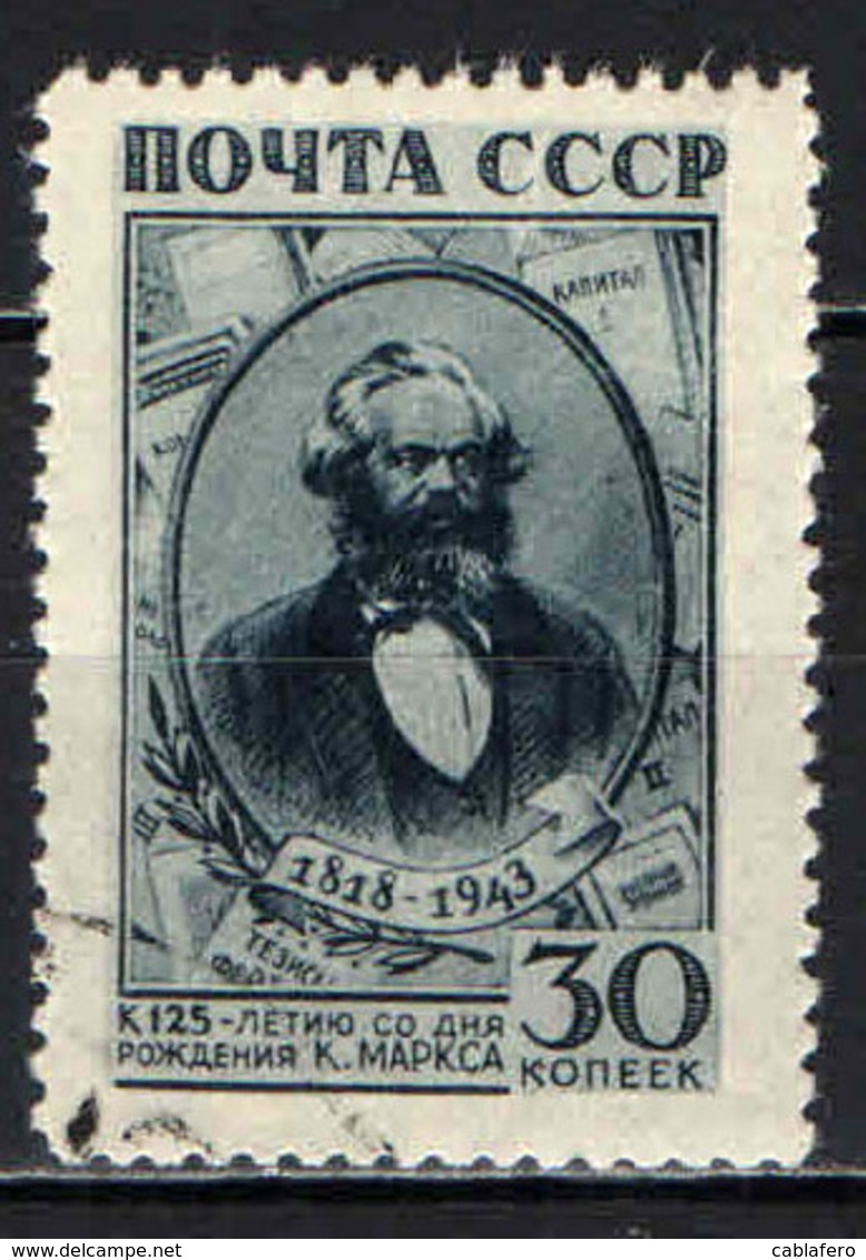 URSS - 1943 - KARL MARX - ANNIVERSARIO DELLA NASCITA - USATO - Usati