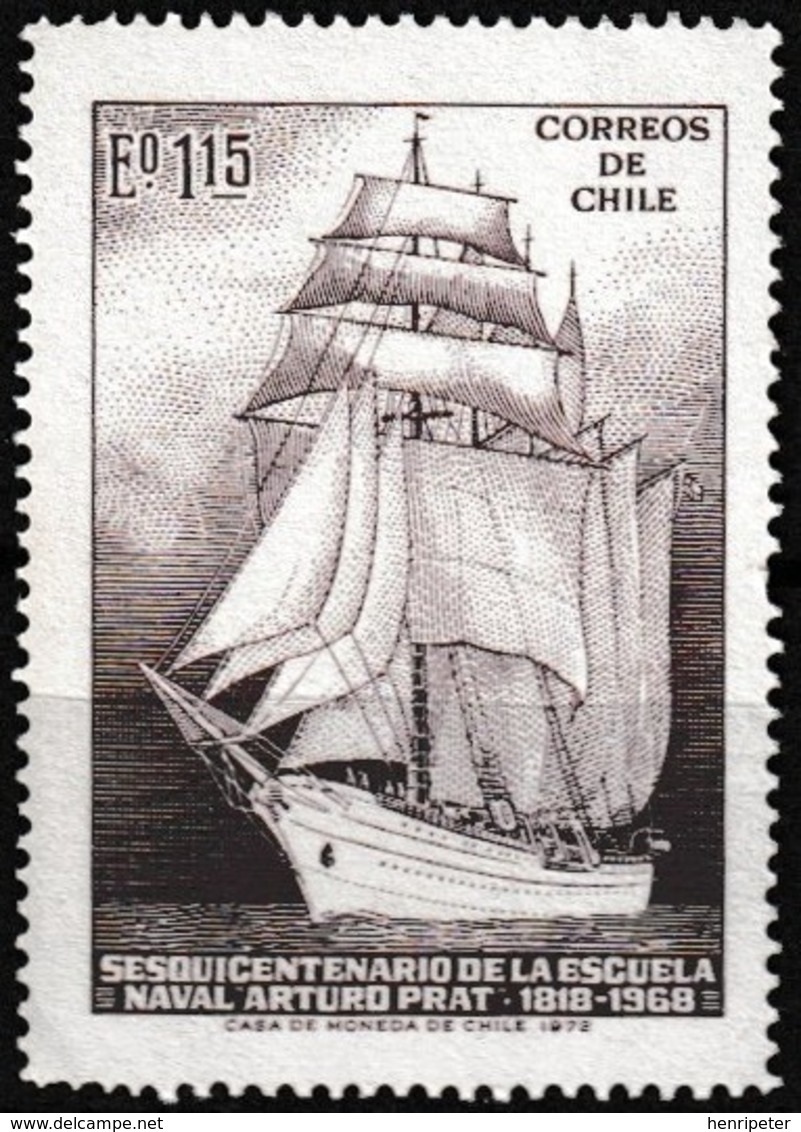 Timbre-poste Gommé Neuf** - Voilier Esmeralda École De Formation Navale Arturo Prat - N° 387 (Yvert) - Chili 1972 - Chili