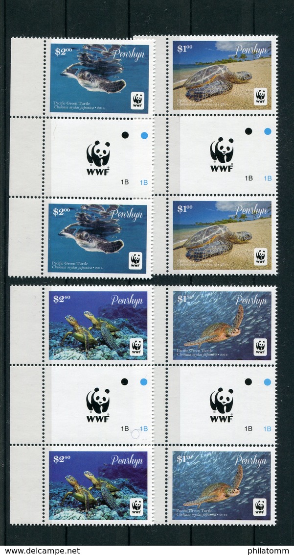 WWF - Penrhyn - Mi.Nr. 757 / 760 Gutter Pair - "Suppenschildkröte" ** / MNH (aus Dem Jahr 2014) - Neufs