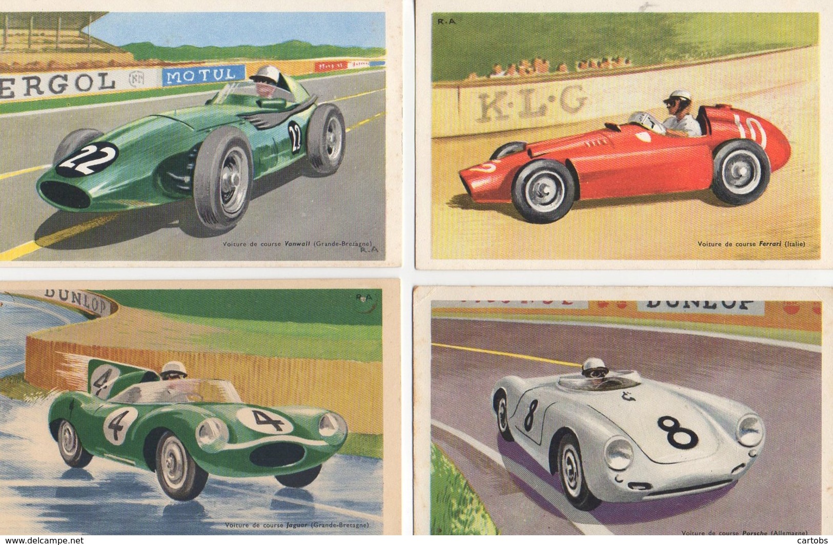 Beau LOT De 6 Cartes Illustrées Des Années 50  Voitures De Courses (, Ferrari , Jaguard , Porsche ...) - Autres & Non Classés