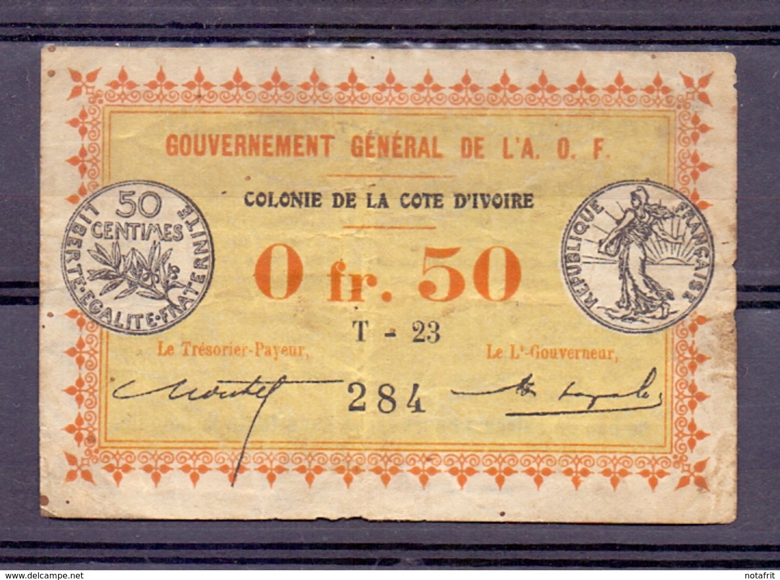 Aof  Cote D'ivoire Ivoorkust 0.50 Fr 1917  Rare - Côte D'Ivoire