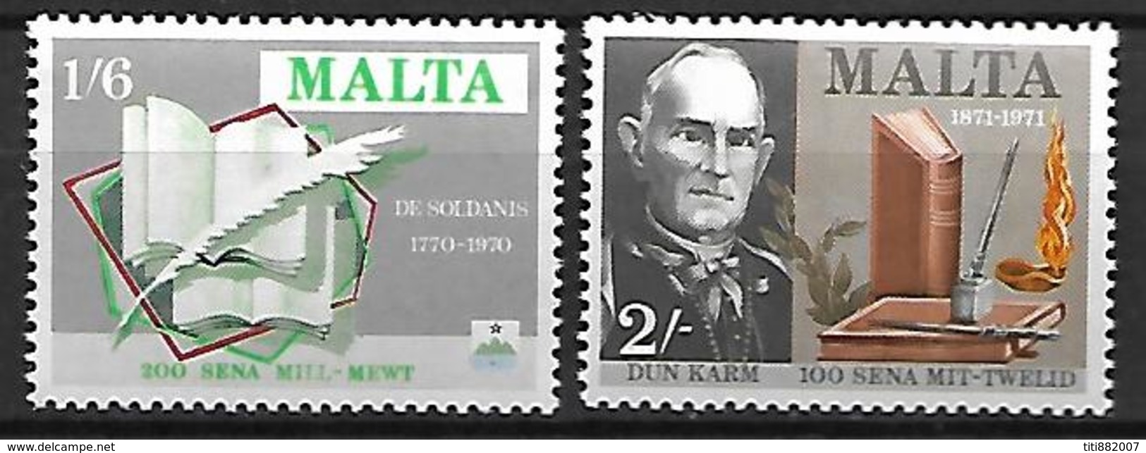 MALTE    -   1971.   Y&T N° 422 à 423 **.   écrivains.  Livres  /  Plume.  Série Complète - Malta