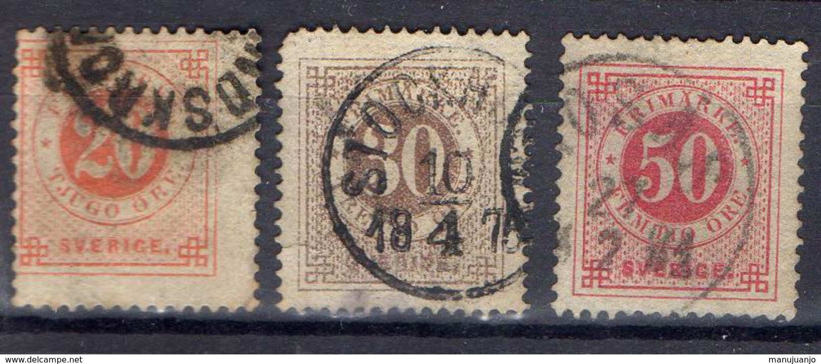 SUÈDE ! Timbres Anciens De 1872 N°21, 23 Et 24 - Oblitérés