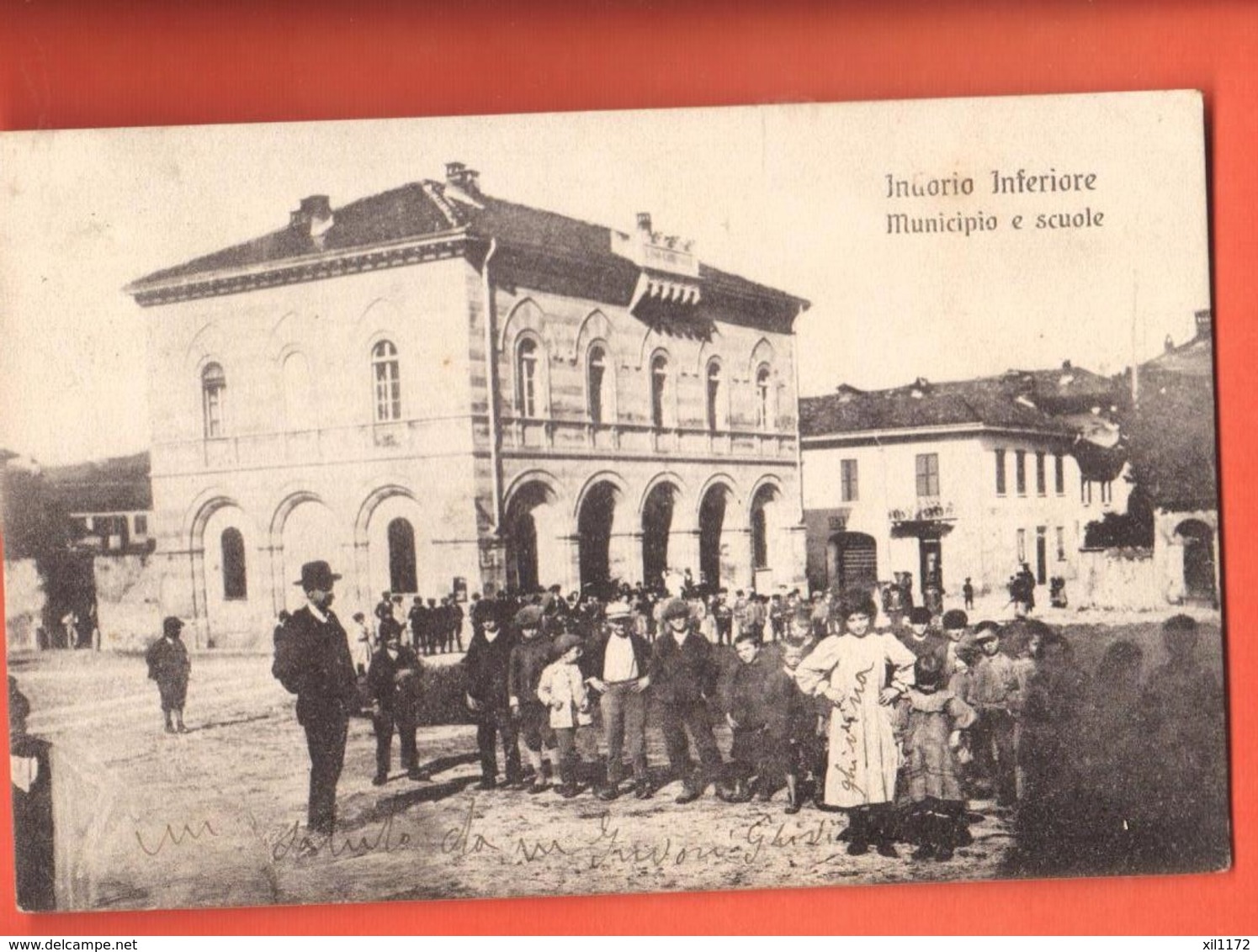 EBH-13 Invorio Inferiore Municipio E Scuole Molto ANIMATA. Viaggiata In 1908 Per La Svizzera. - Other & Unclassified