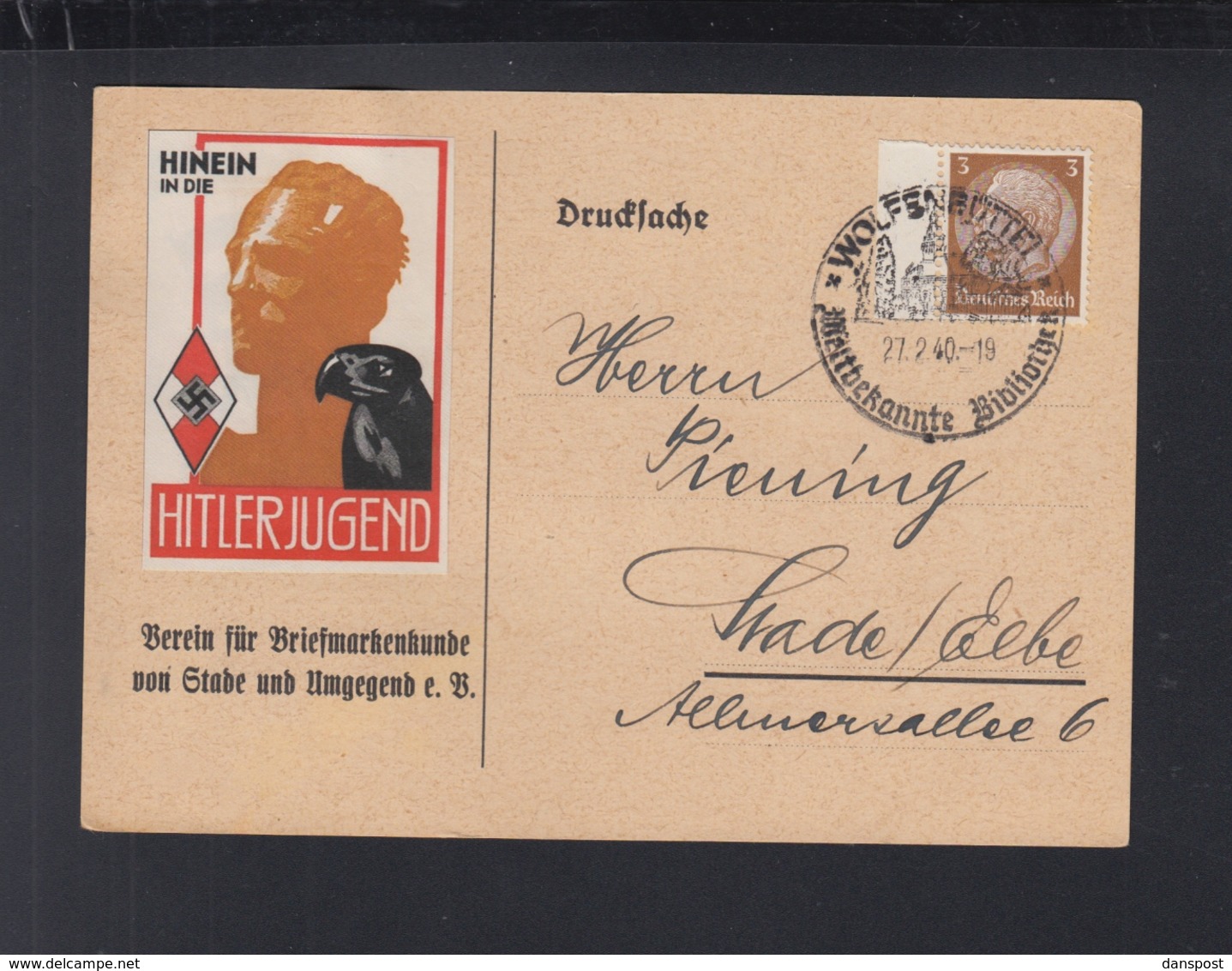 Dt. Reick PK 1940 Wolfenbüttel Vignette Hinein In Die Hitlerjugend - Storia Postale