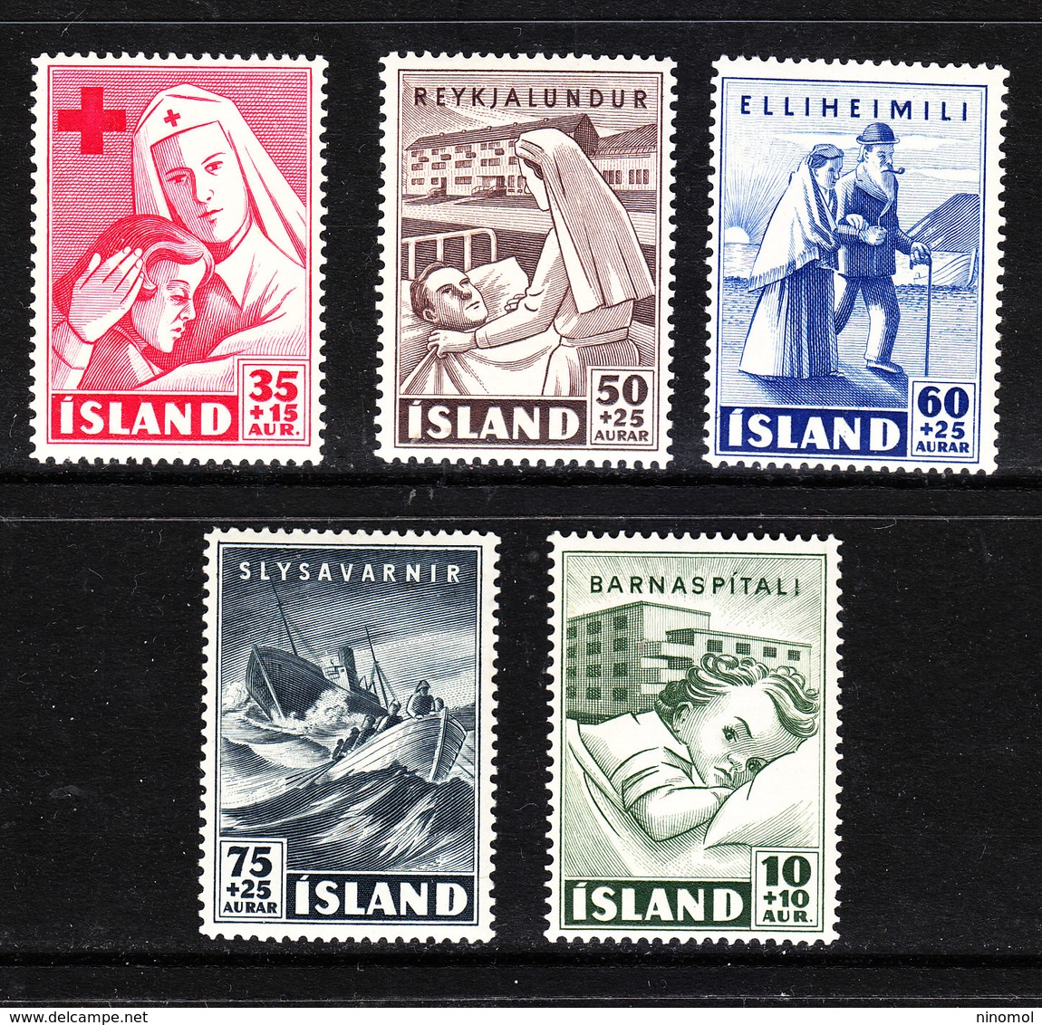 Islanda - 1949. Croce Rossa: Cura Di Ammalati, Bimbi, Anziani. Red Cross: Care For The Sick, Children, Elderly. MNH - Primo Soccorso