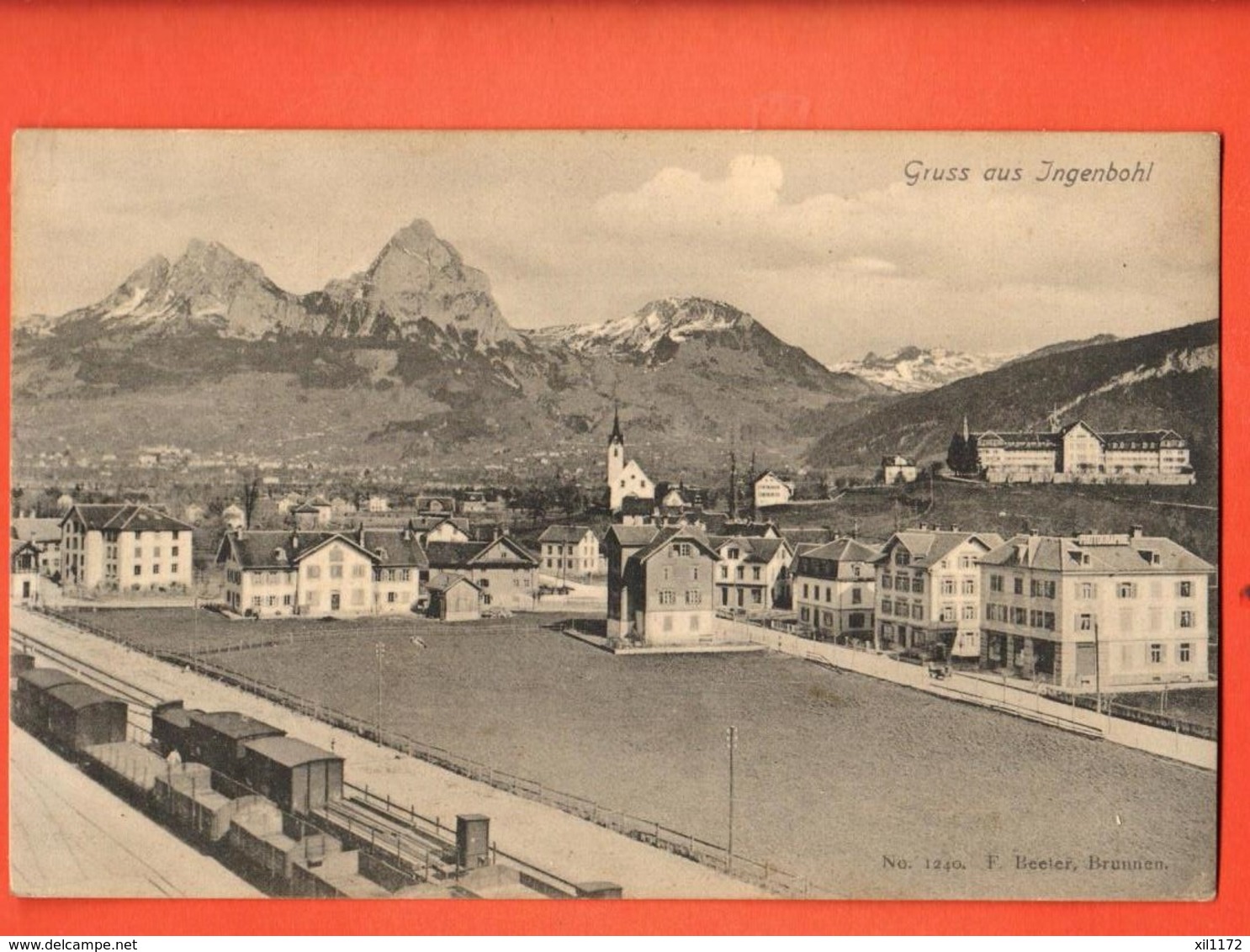 EBH-16 Gruss Aus Ingenbohl  Schwyz. Bahnhof Gare. Stempel Bewachungs-Detachement Seewen Militär. Nicht Gelaufen - Ingenbohl