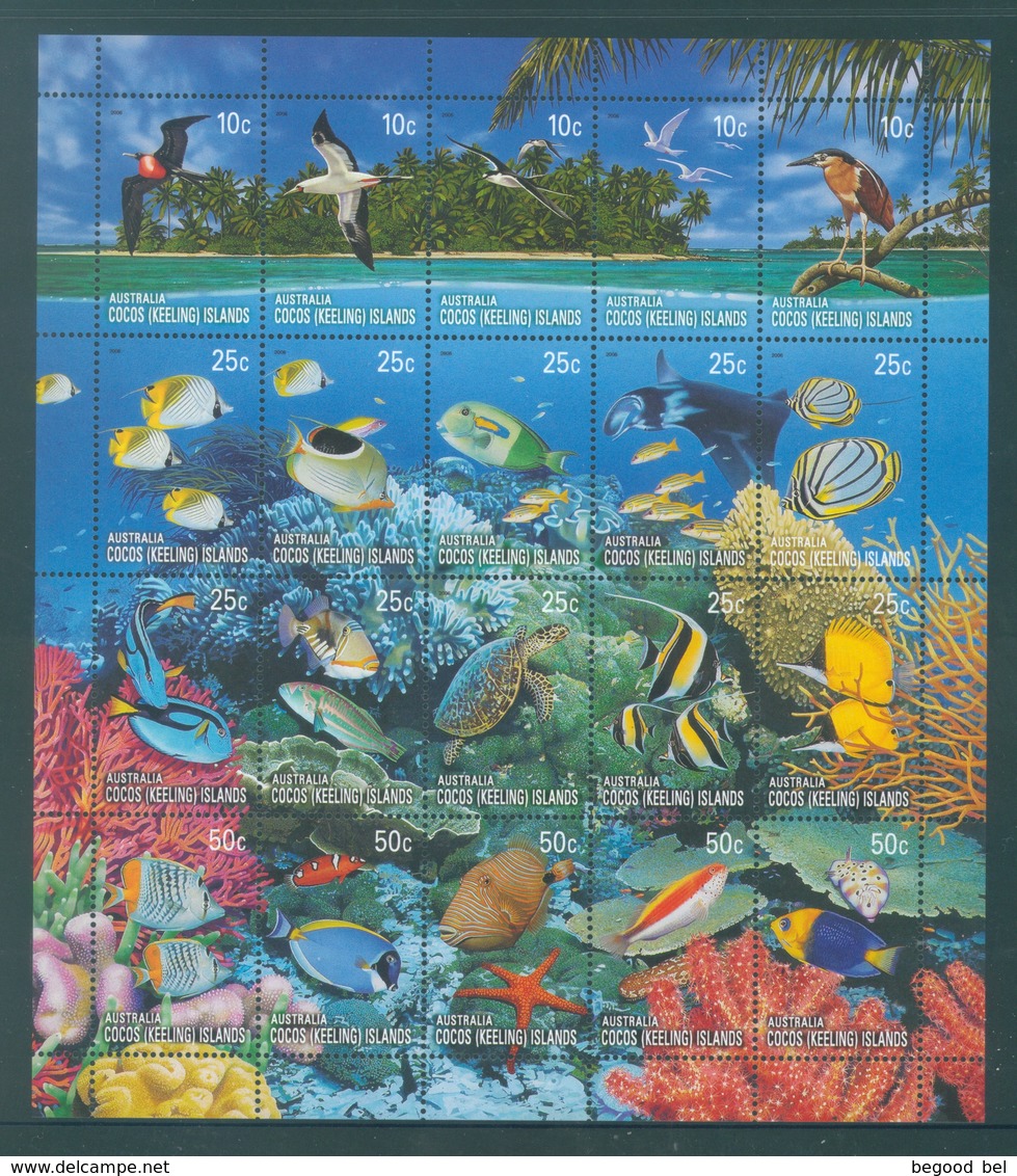 COCOS - MNH/*** LUXE  - 2006 - TURTLE FISH BIRDS FAUNA MINISHEEET - Yv 405-424 - Lot 18692 - Cocos (Keeling) Islands