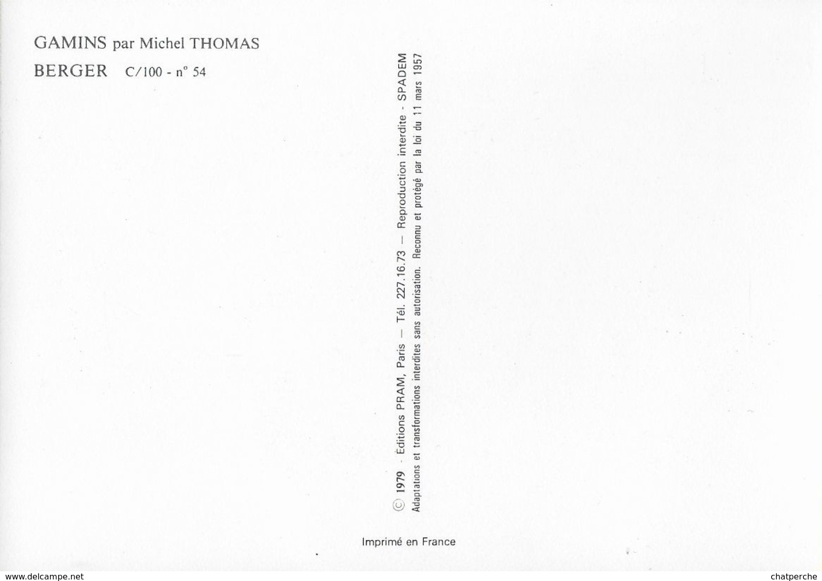 ILLUSTRATEUR MICHEL THOMAS GAMINS  "BERGER " C 100- N° 54  EDIT. PRAM - Thomas