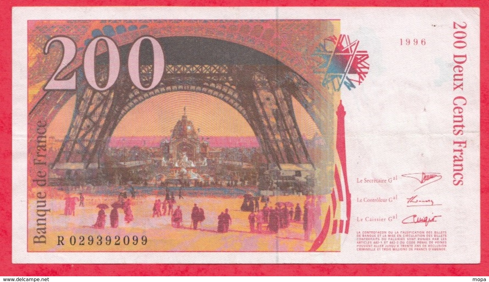 200 Francs "Eiffel" 1996 ---VF/SUP ----n°R.029392099 - 200 F 1995-1999 ''Eiffel''
