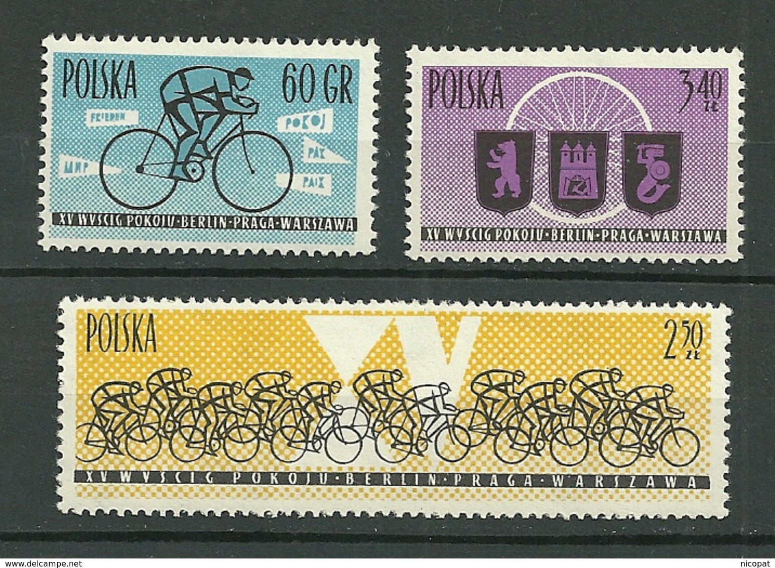 POLAND MNH ** 1166-1168 Tour Cycliste De La Paix Coureur Peloton Armoirie Armoiries Vélo Cycle Cyclisme - Neufs