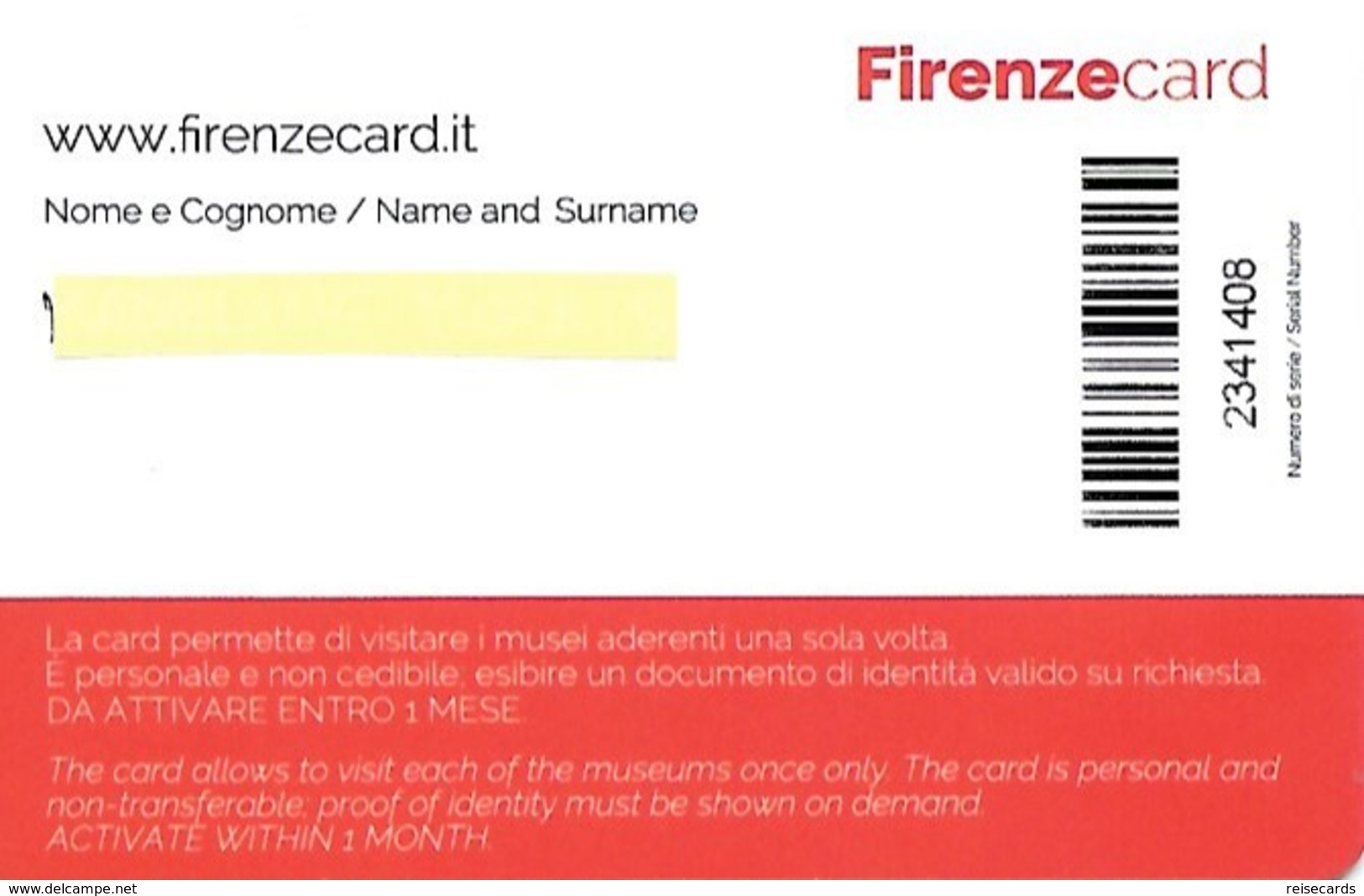 Italy: Firenze Card - Museums Entrence Card - Sonstige & Ohne Zuordnung