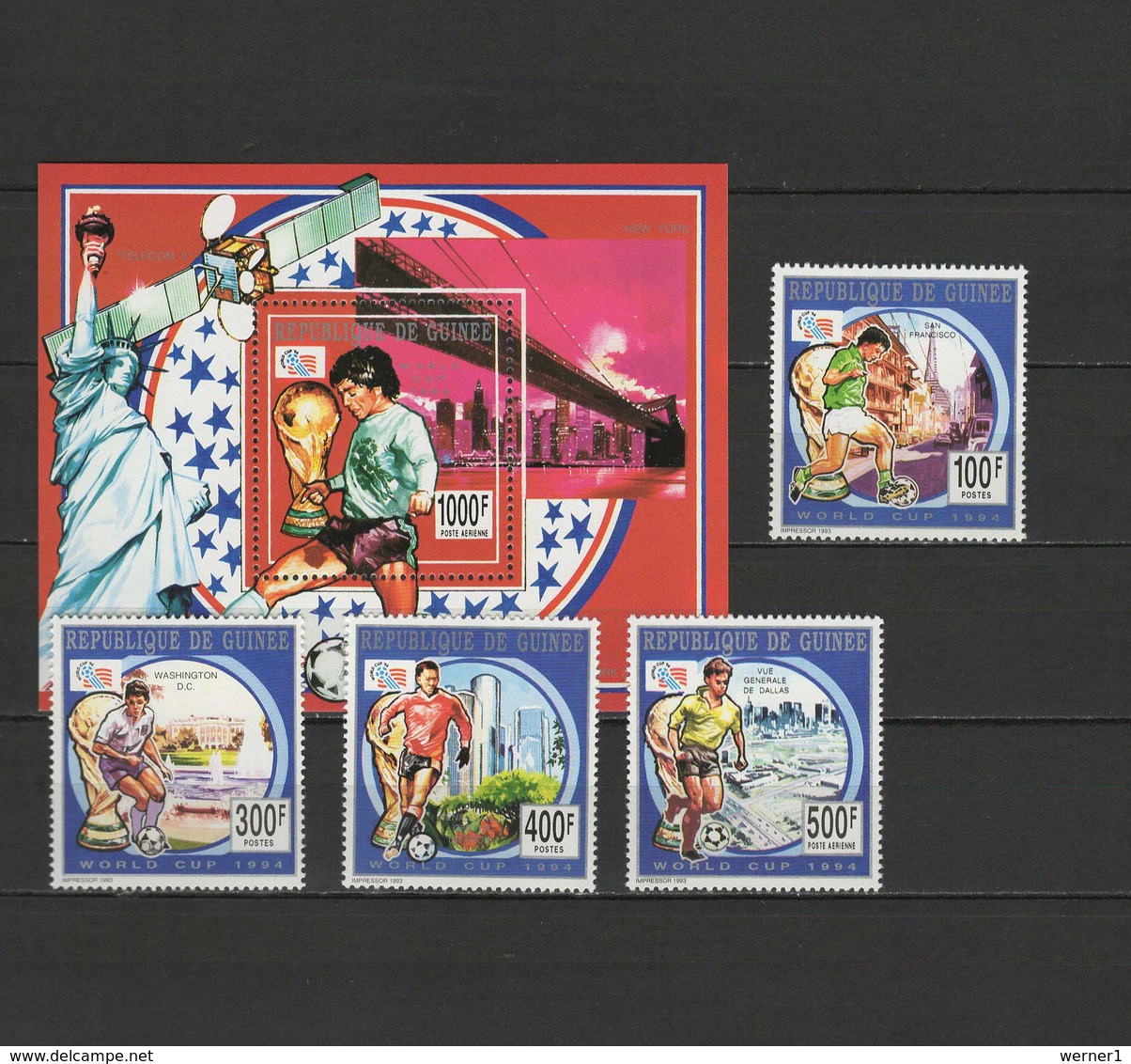 Guinea 1993 Football Soccer World Cup, Space Set Of 4 + S/s MNH - 1994 – USA