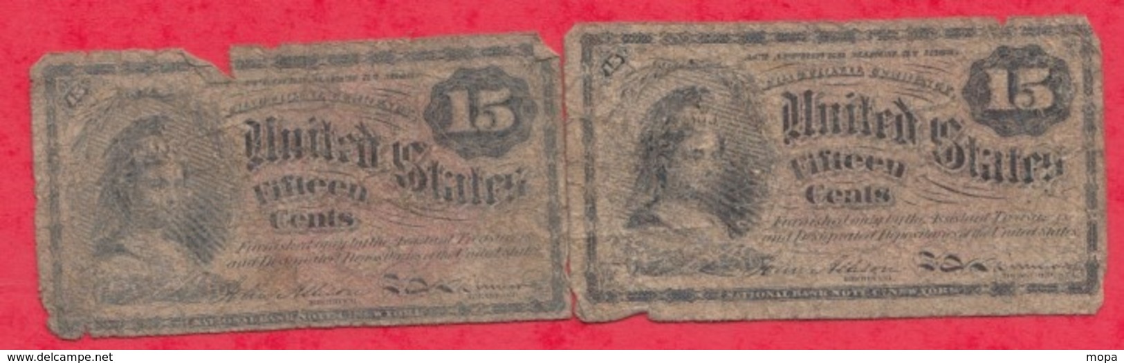 Etat-Unis -2 Billets De 15 Cents Type Fractionnal Currency 4ème Emission Année 1863 ---PR/M - 1863 : 4° Emission