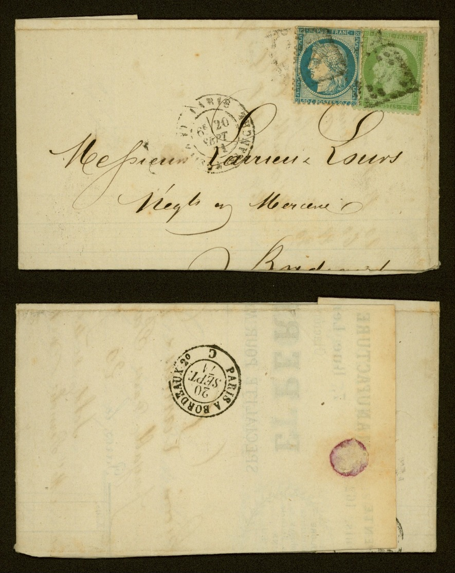 LETTRE CLASSIQUE FRANCE-NAPOLEON III(5c)+CERES(20c)-OBLITERATION LOSANGE GROS CHIFFRES 2170(PARIS MAISON BLANCHE)-LL1278 - Non Classés