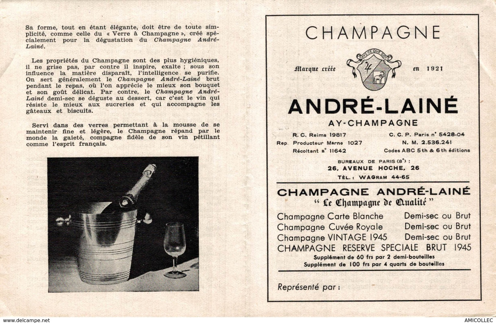 6502  -2018     DEPLIANT CHAMPAGNE ANDRE LAINE  AY-CHAMPAGNE - Advertising