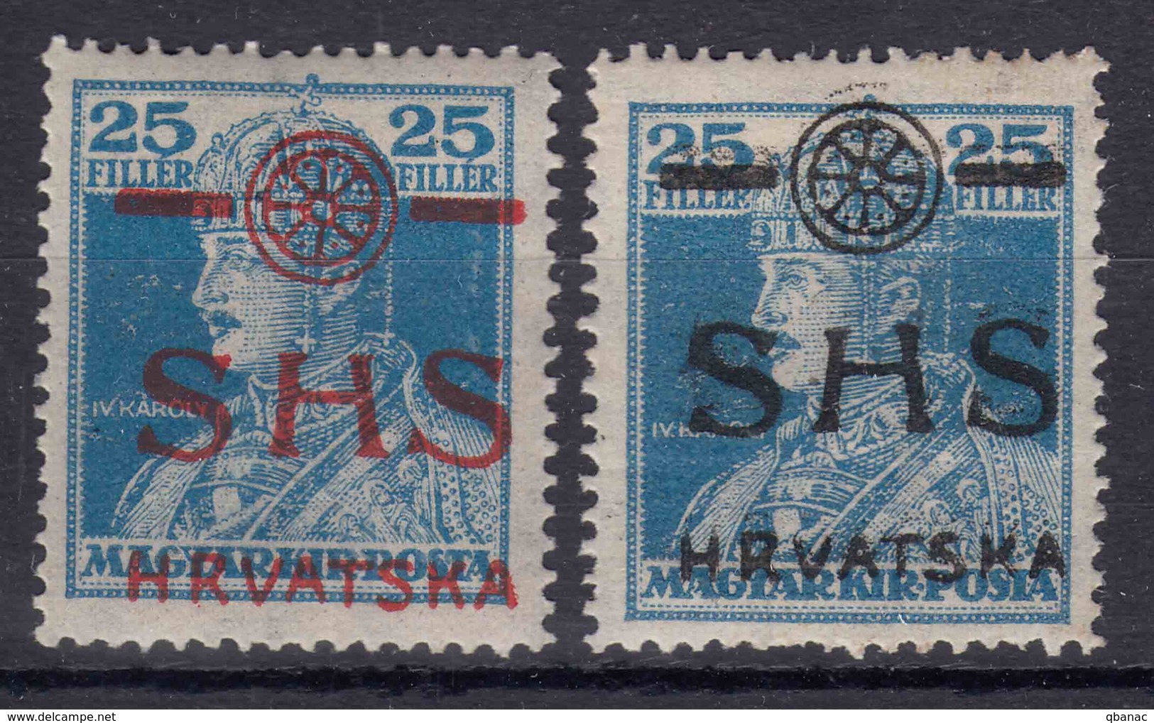 Yugoslavia, Kingdom SHS, Issues For Croatia 1918 Mi#86 Normal (red Ovpt.) And Error - Black Overprint, Mint Hinged - Nuovi