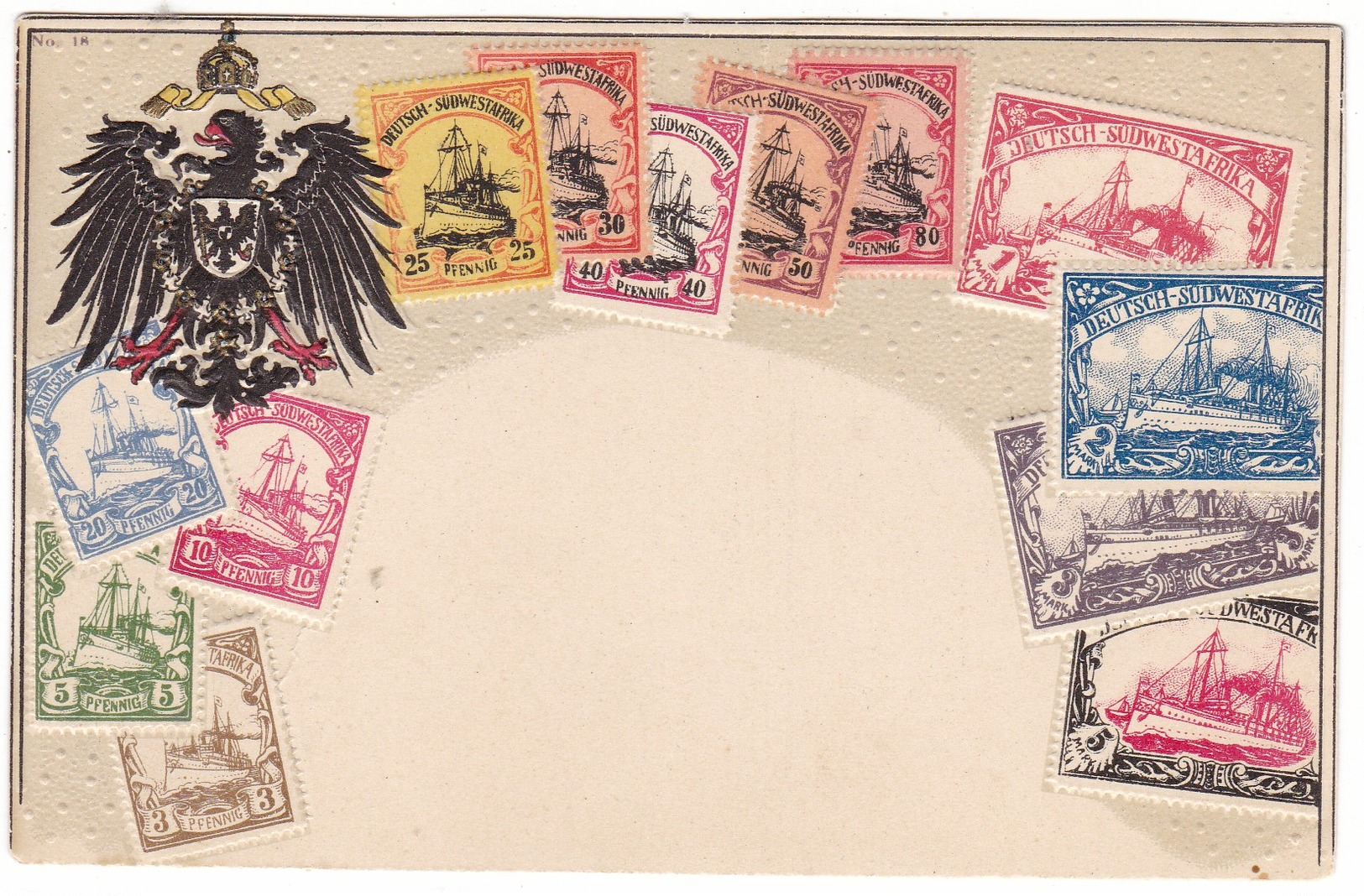 #E.9157 German South - West Africa Old UPU Postcard Embossed Litho Unused: Stamps On Card, Navy, Coat Of Arms - Namibie