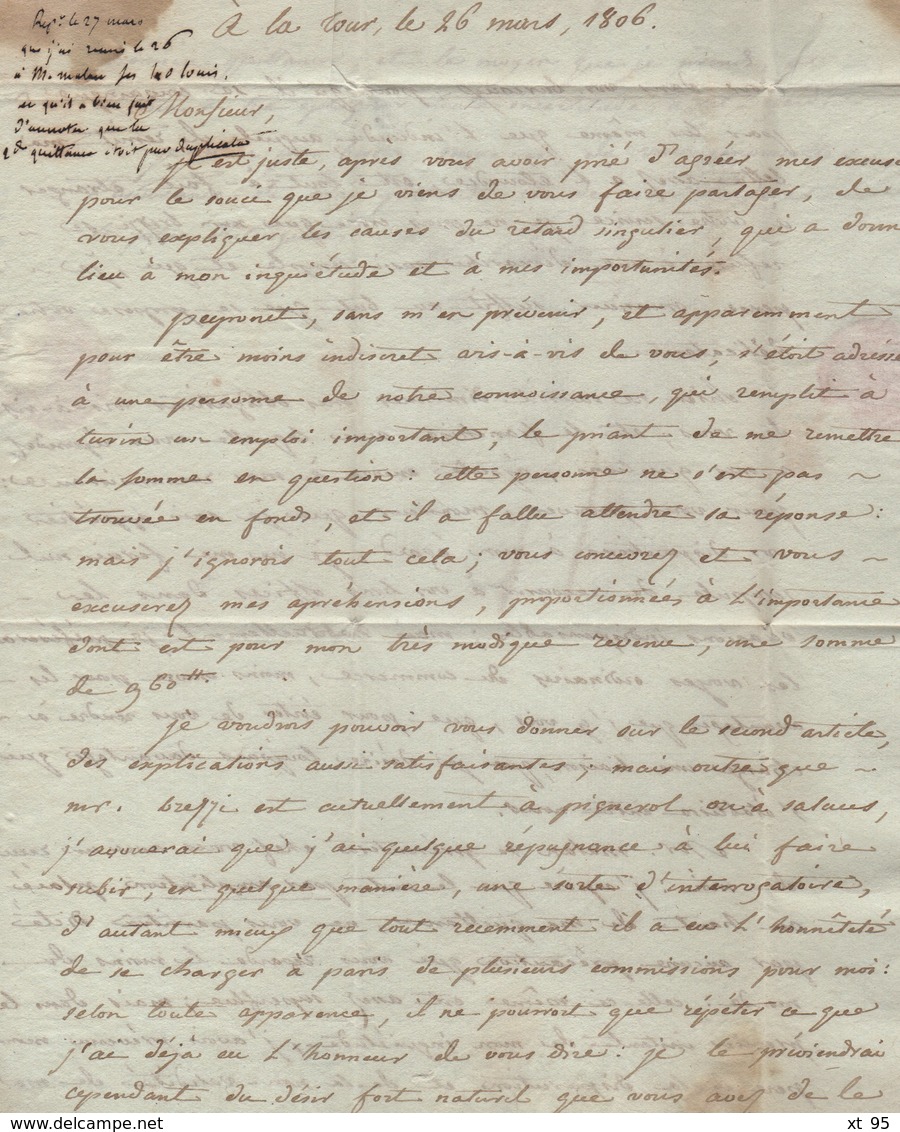 Pignerole - 104 - Courrier Pour Le Directeur Des Postes à Turin - Taxe Annulee - 1806 - Departement Conquis Du Pô - 1792-1815: Départements Conquis