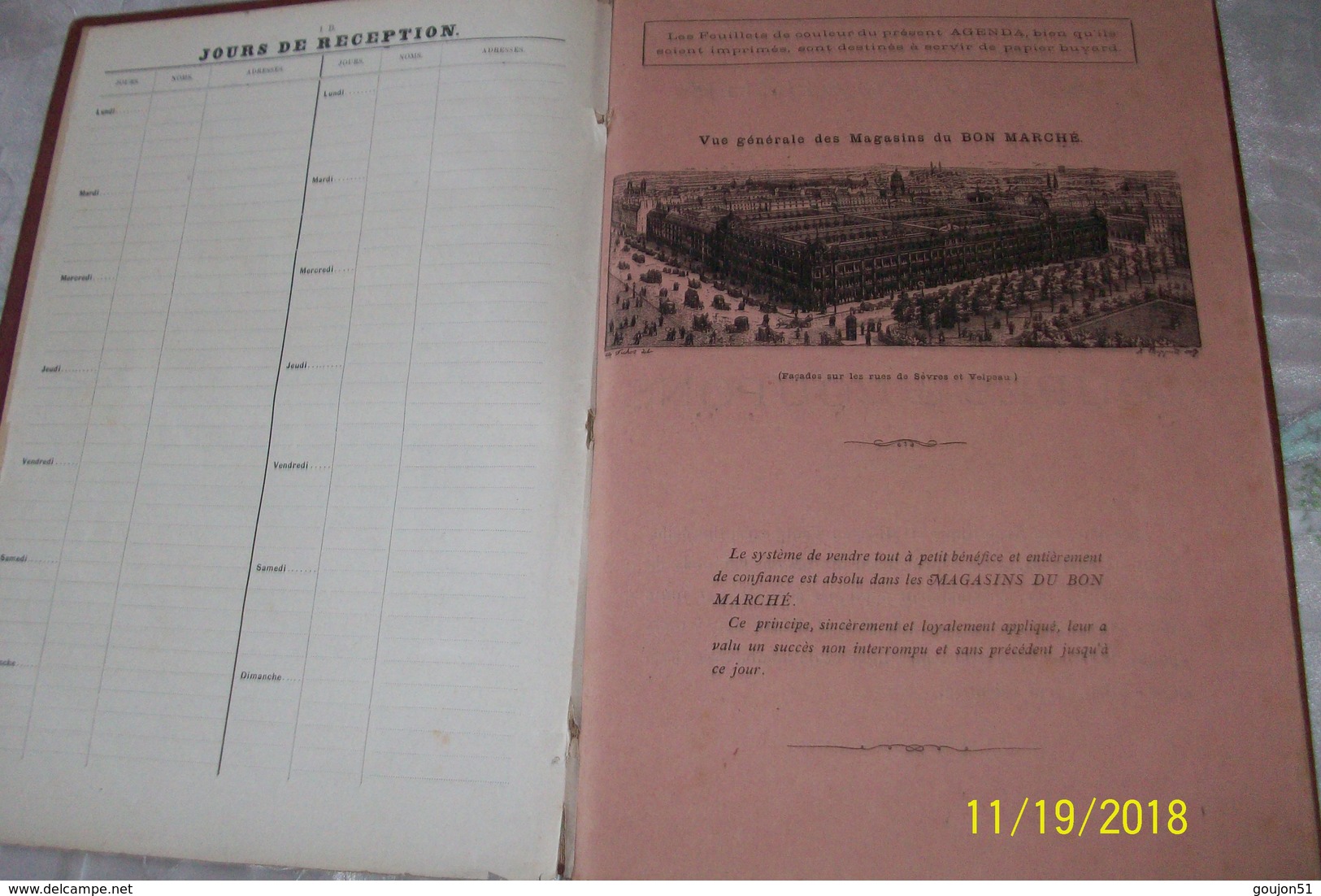 Agenda-Buvard Du Bon Marché 1882 (pages Déchirées Dos A Recoller Voir Scan) - Autres & Non Classés