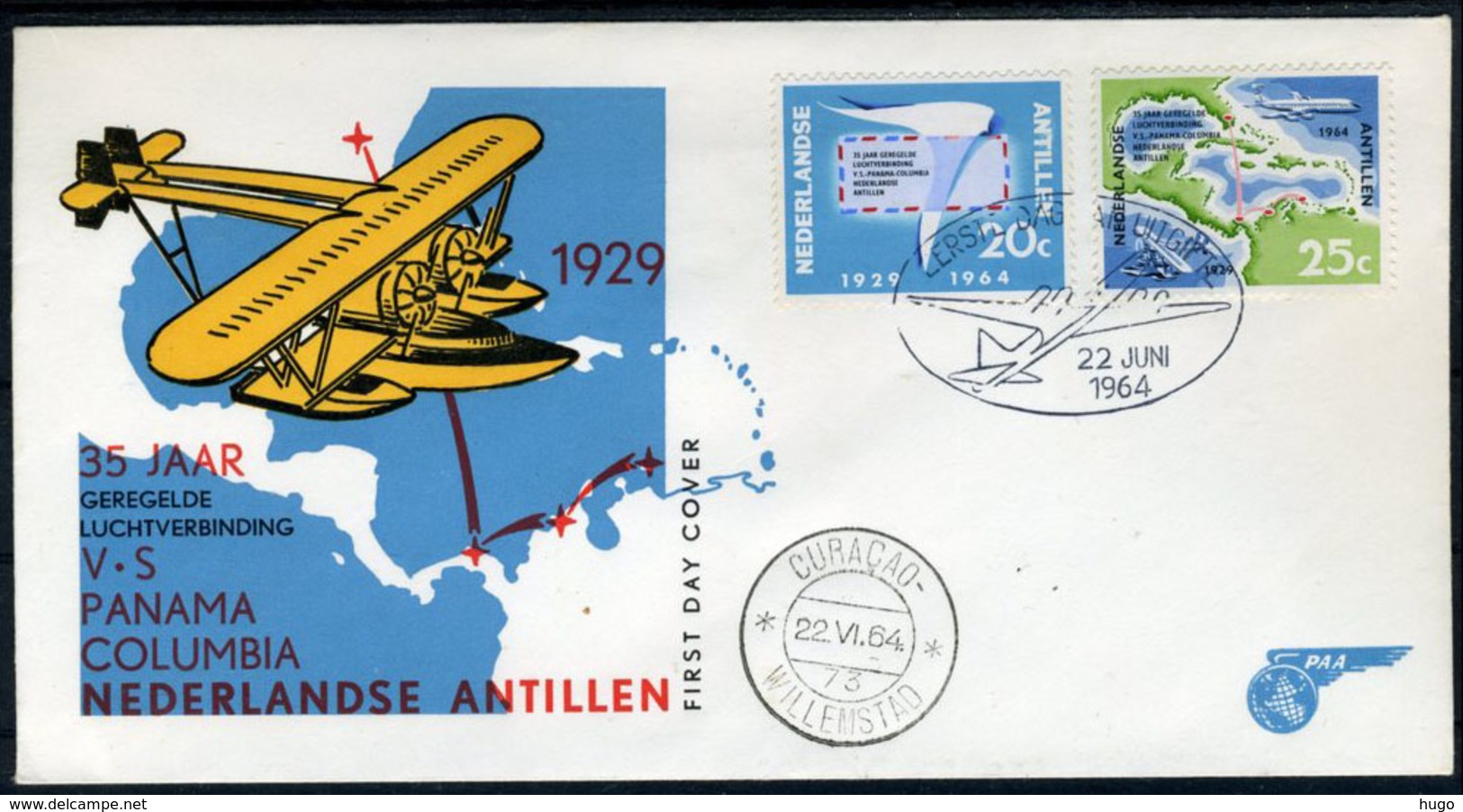 NL. ANTILLEN E30 FDC 1964 - Herdenkingszegels Luchtvaart. - Curaçao, Nederlandse Antillen, Aruba