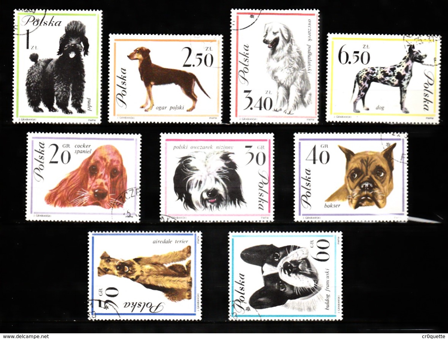 POLOGNE / SERIE DE 9 TIMBRES CHIENS - Chiens