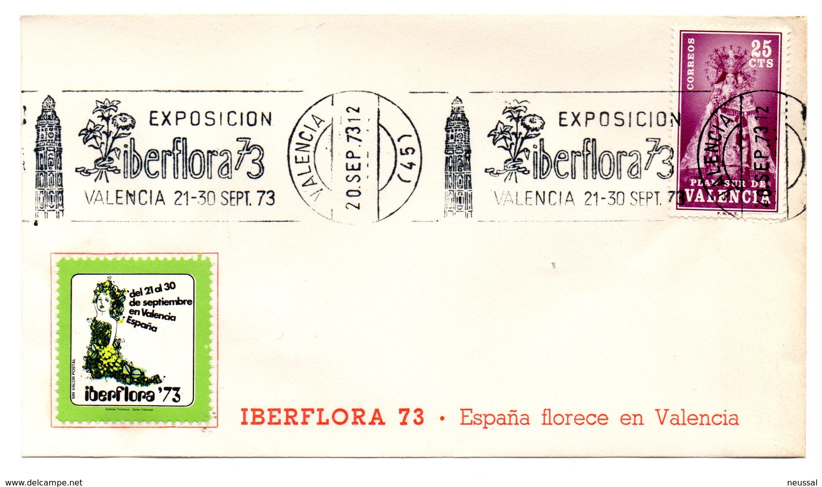 Carta Con Matasellos Rodillo Exposicion Iberflora 1973 Con Viñeta. - Cartas & Documentos