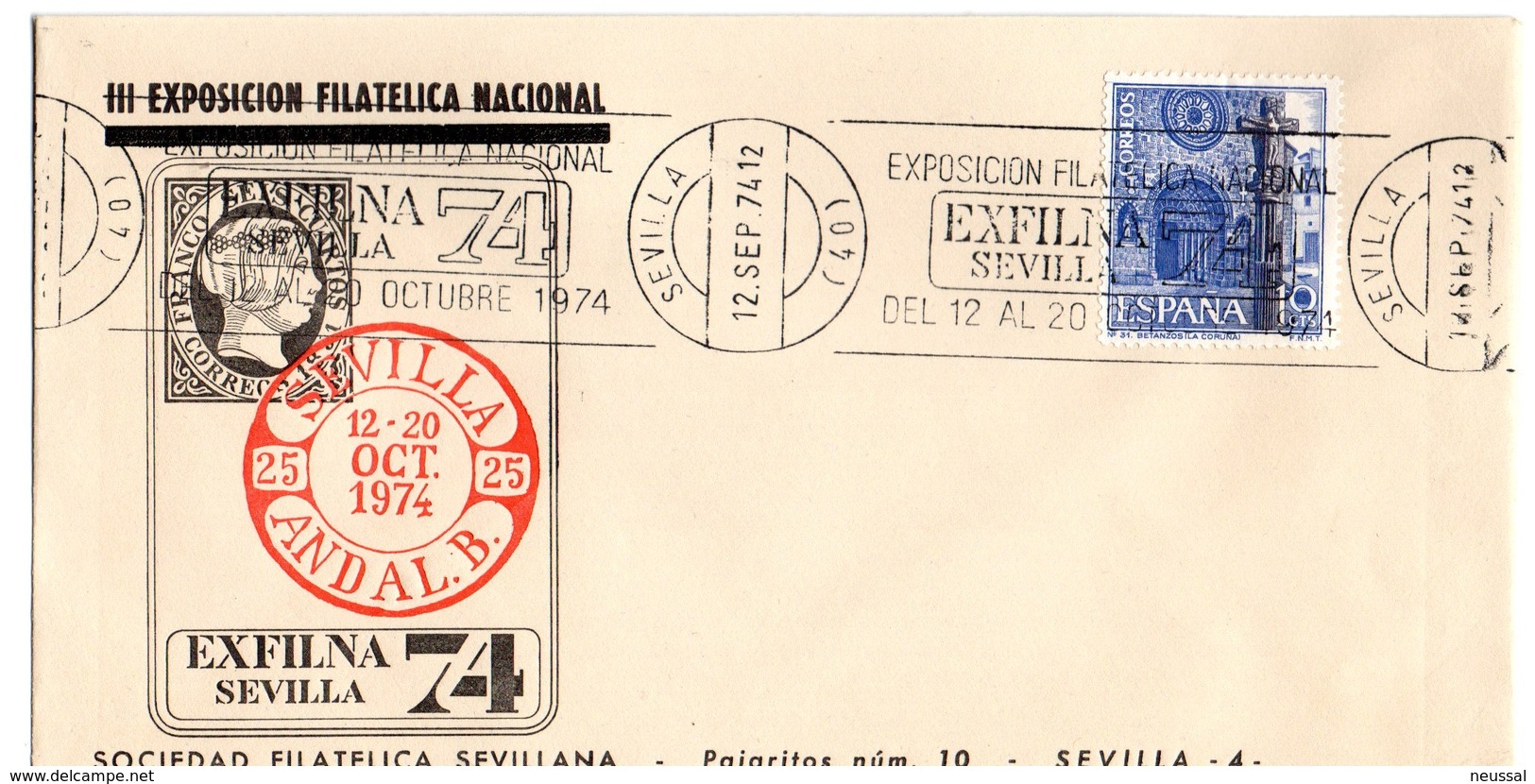 Carta  Con Matasellos  Commemorativo Exfilna Sevilla De 1974 - Cartas & Documentos