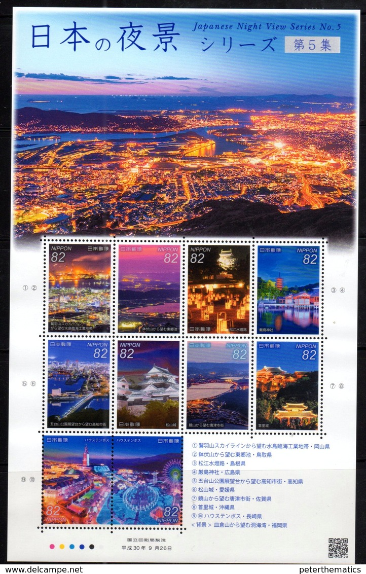 JAPAN, 2018, MNH, JAPAN NIGHT VIEW SERIES V, TEMPLES, BRIDGES, SHEETLET - Bridges