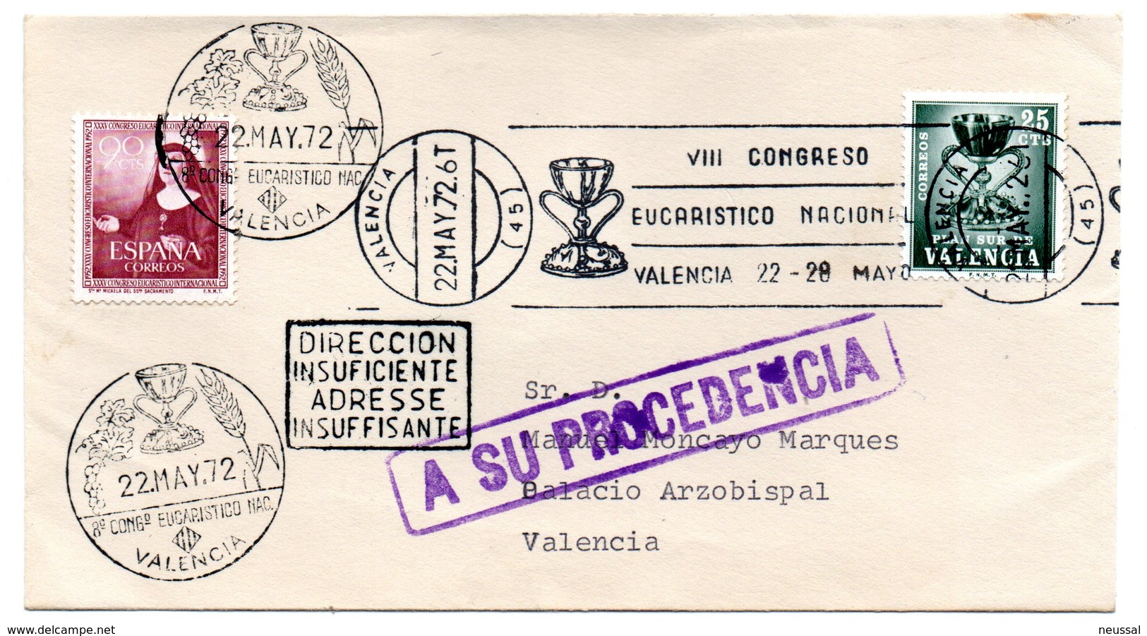 Carta  Con Matasellos  Commemorativo VIII Congreso Eucaristico Nacional Con Matasellos A Su Procendencia .. - Cartas & Documentos