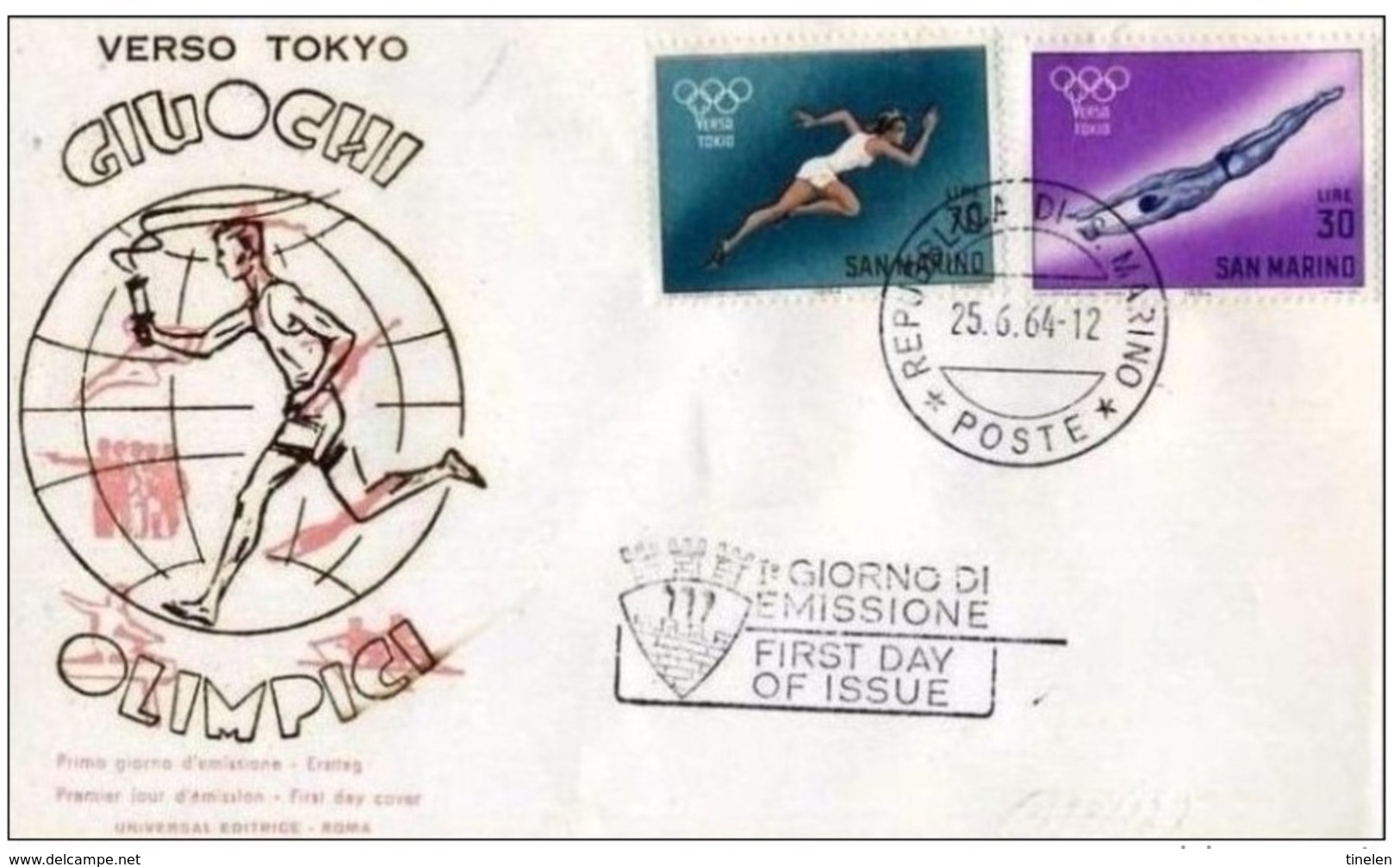 SAN MARINO - 25 6 1964 FDC OLIMPIADI TOKIO - Estate 1964: Tokio