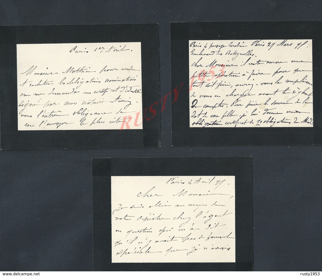 LOT DE CORRESPONDANCE DE PARIS 1896/97 ECT : - Manuscripts