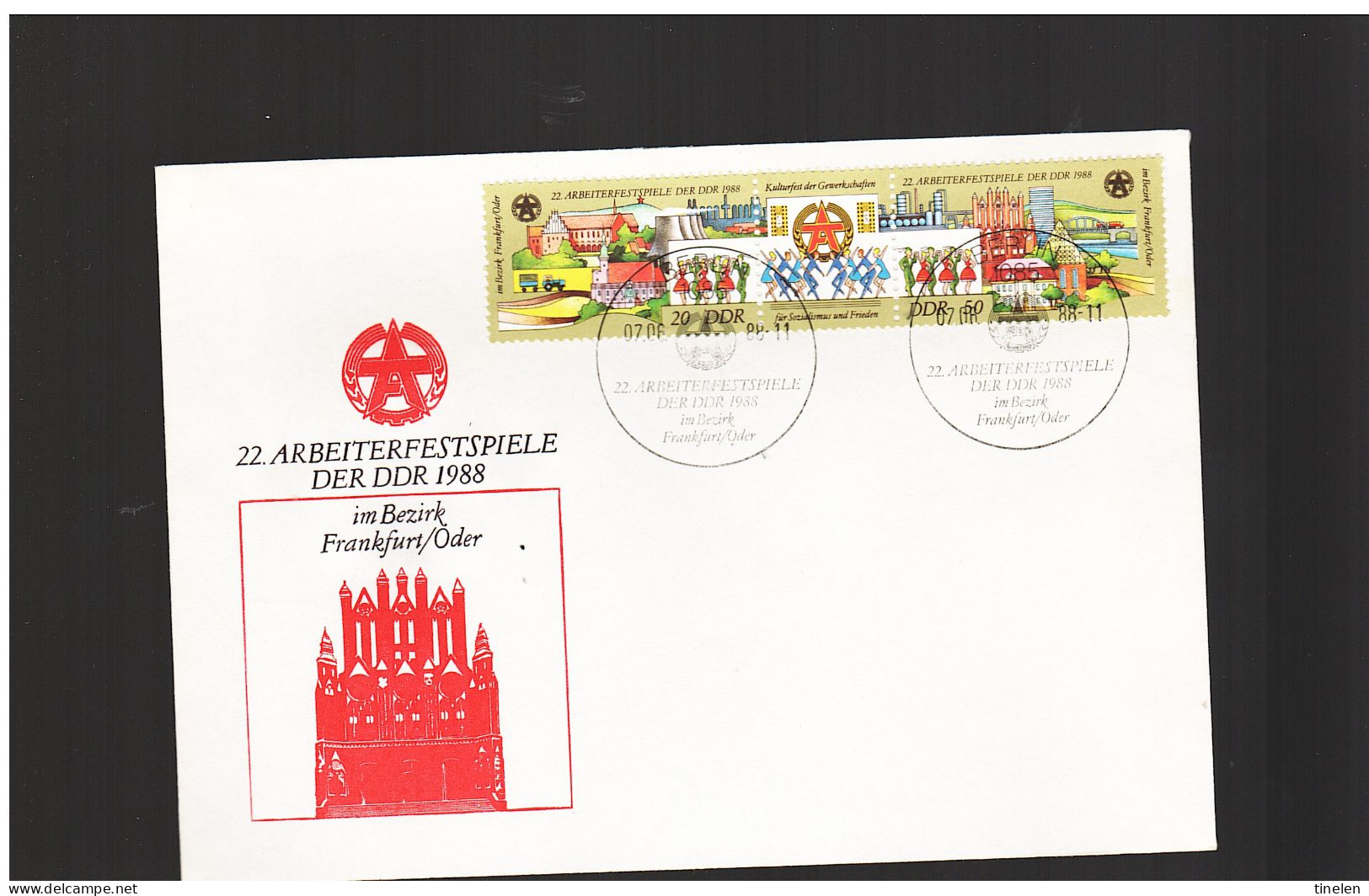 DDR - 7 6 1988 FDC 22. ARBEITFESTSPIELE DER DDR  IN BEZIRK FRANFURT/ODER - 1981-1990