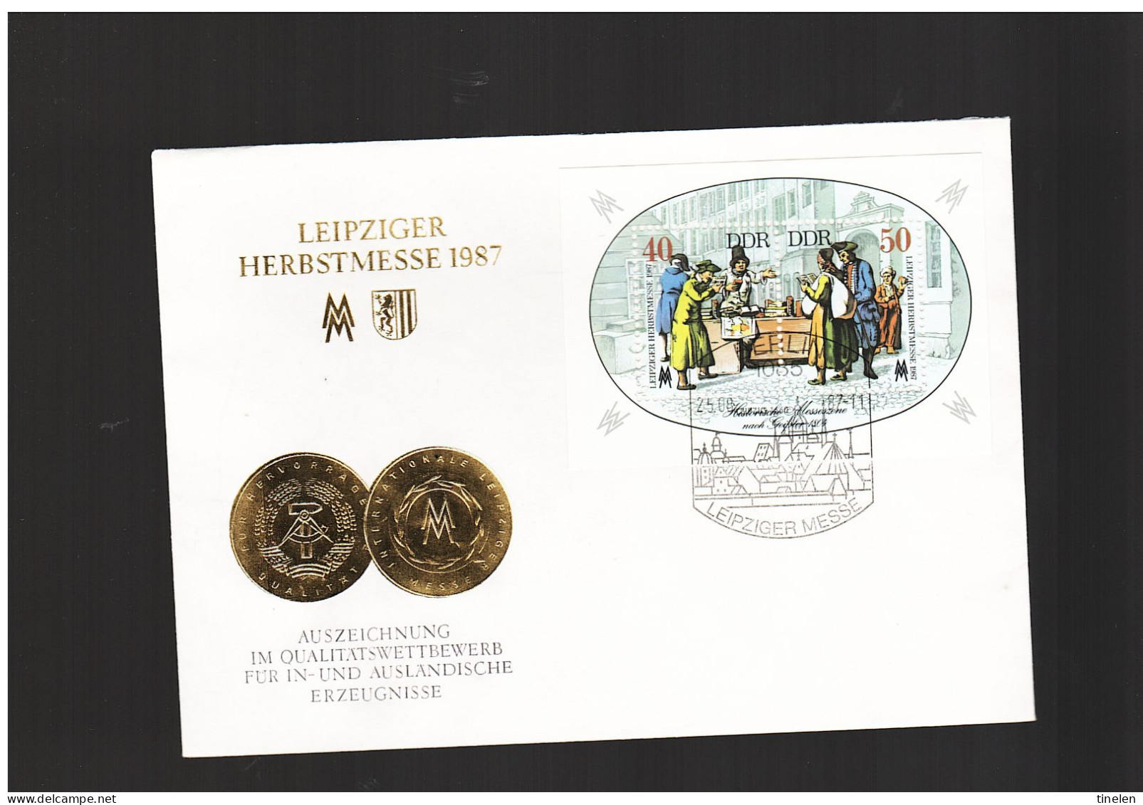 DDR - 25 8 1987 FDC BLOCKSAUSGABE LEIPZIGER HERBSTMESSE - HISTORICHE MESSESZENE NACH KUPFERSTICH VON C.G.H. GEISSLER - 1981-1990